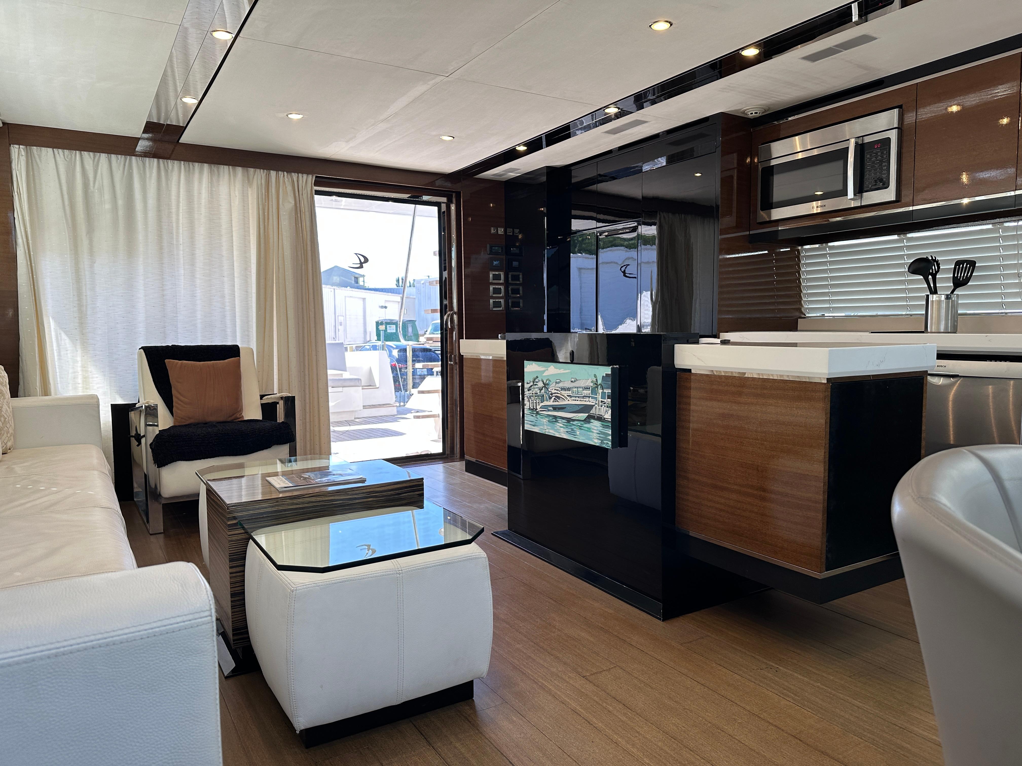 Cheoy Lee-Alpha 87 Express Sportbridge 2014-BBELLA FL-US-Luxurious interior of 2014 Cheoy Lee Alpha 87 Express Sportbridge yacht, featuring modern furnishings.-9807207