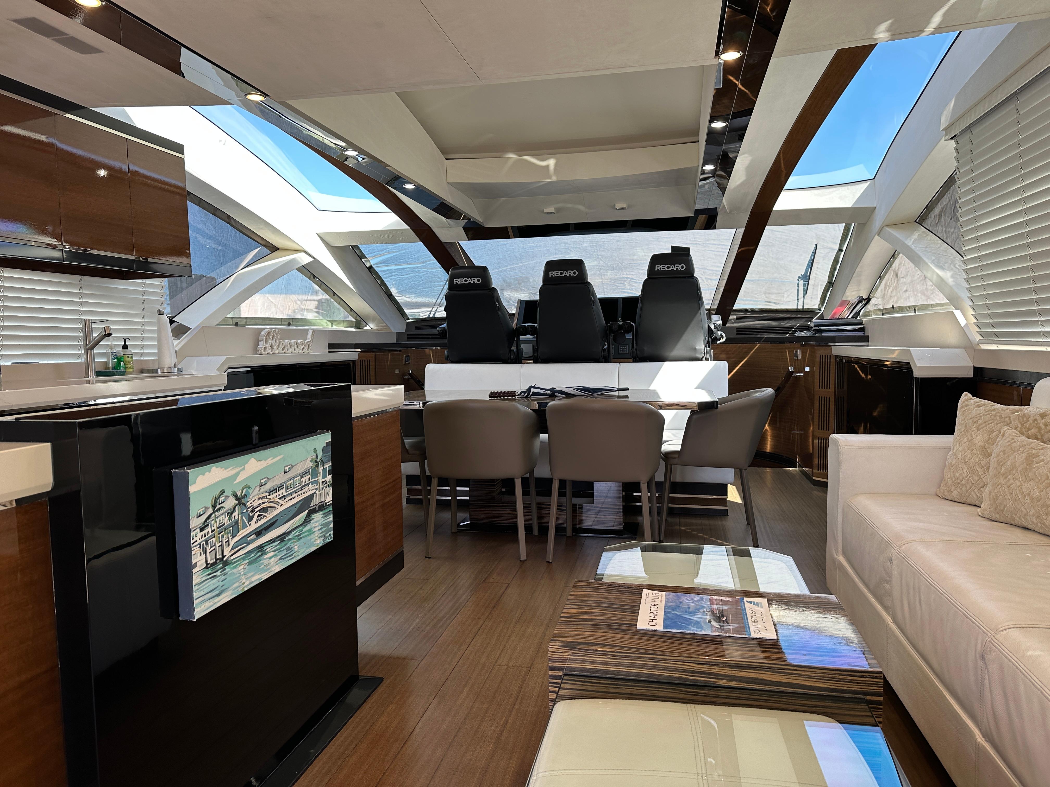 Cheoy Lee-Alpha 87 Express Sportbridge 2014-BBELLA FL-US-Luxurious interior of 2014 Cheoy Lee Alpha 87 Express Sportbridge yacht with modern furnishings.-9807207 | Thumbnail