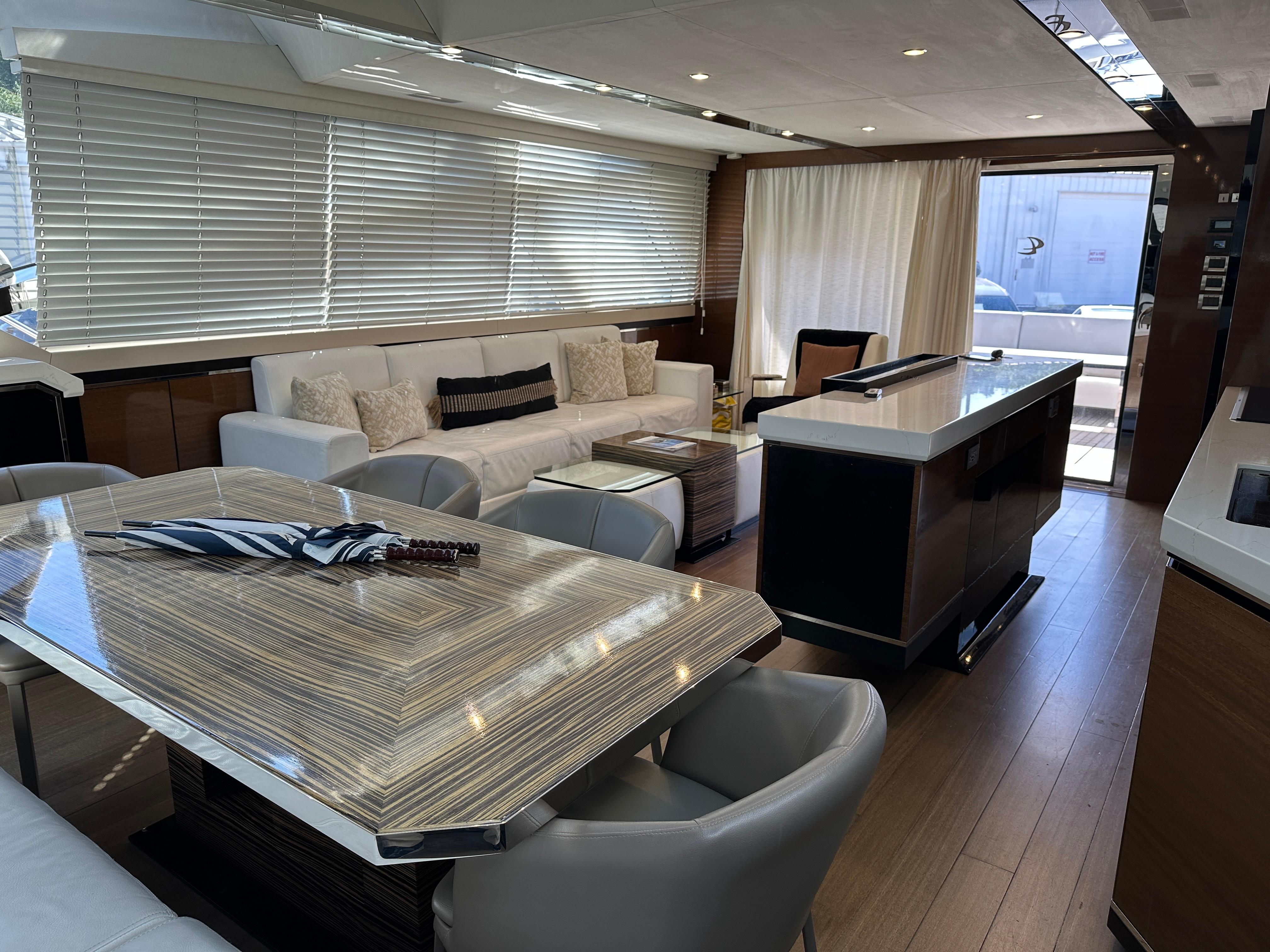 Cheoy Lee-Alpha 87 Express Sportbridge 2014-BBELLA FL-US-Luxurious interior of 2014 Cheoy Lee Alpha 87 Express Sportbridge yacht with modern furnishings.-9807207 | Thumbnail