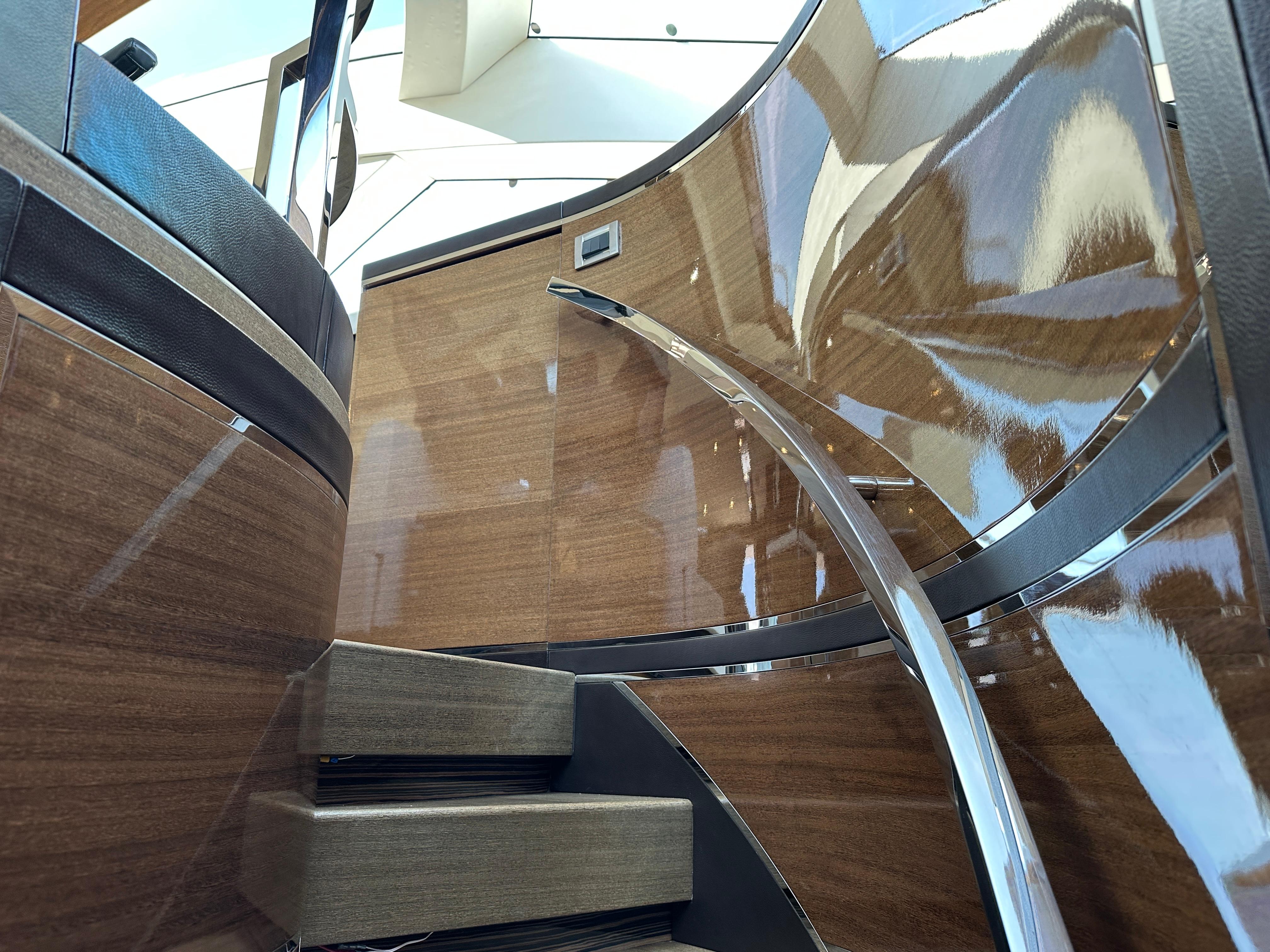 Cheoy Lee-Alpha 87 Express Sportbridge 2014-BBELLA FL-US-Staircase on 2014 Cheoy Lee Alpha 87 Express Sportbridge yacht with sleek wooden finish.-9807207 | Thumbnail