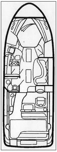 Floor plan of the 2001 Sea Ray 340 Sundancer boat model.