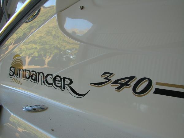 Sea Ray 340 Sundancer boat, 2001 model, side view.