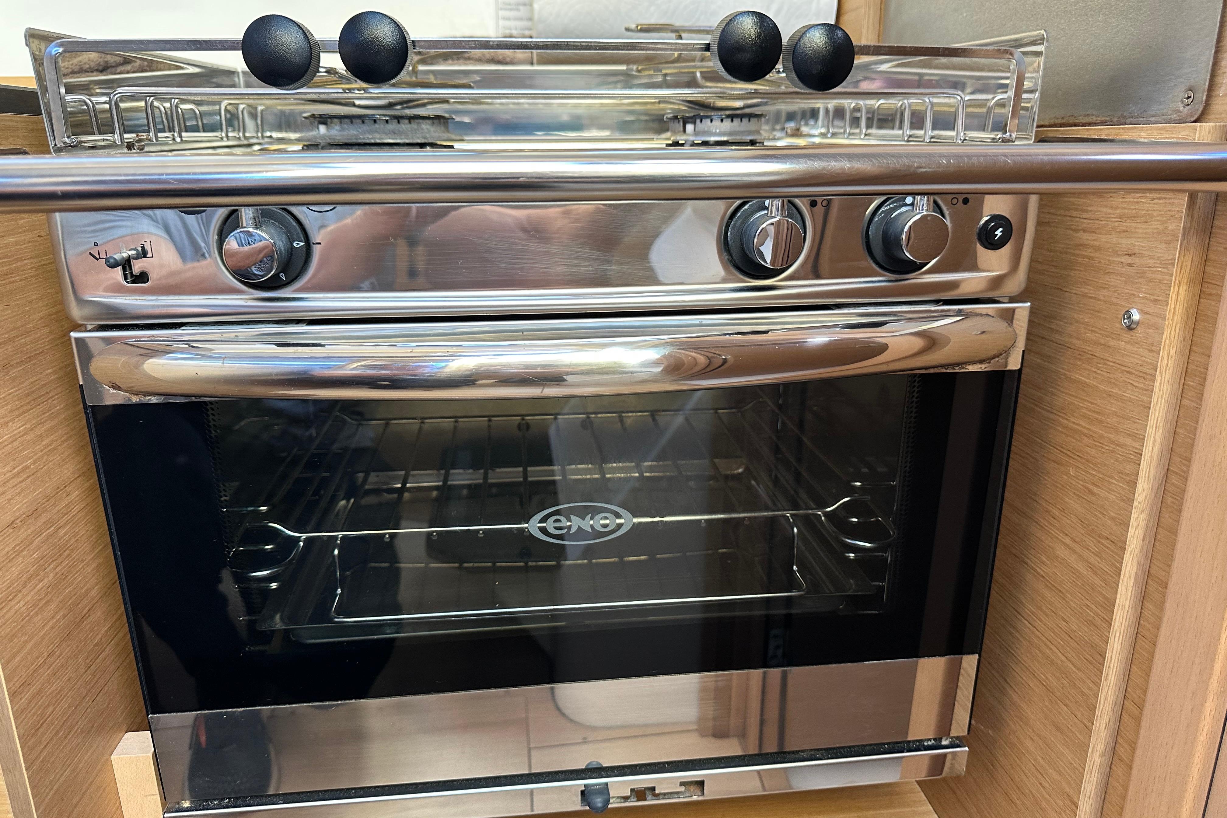 Stainless steel oven in 2021 Jeanneau Sun Odyssey 349 yacht kitchen.