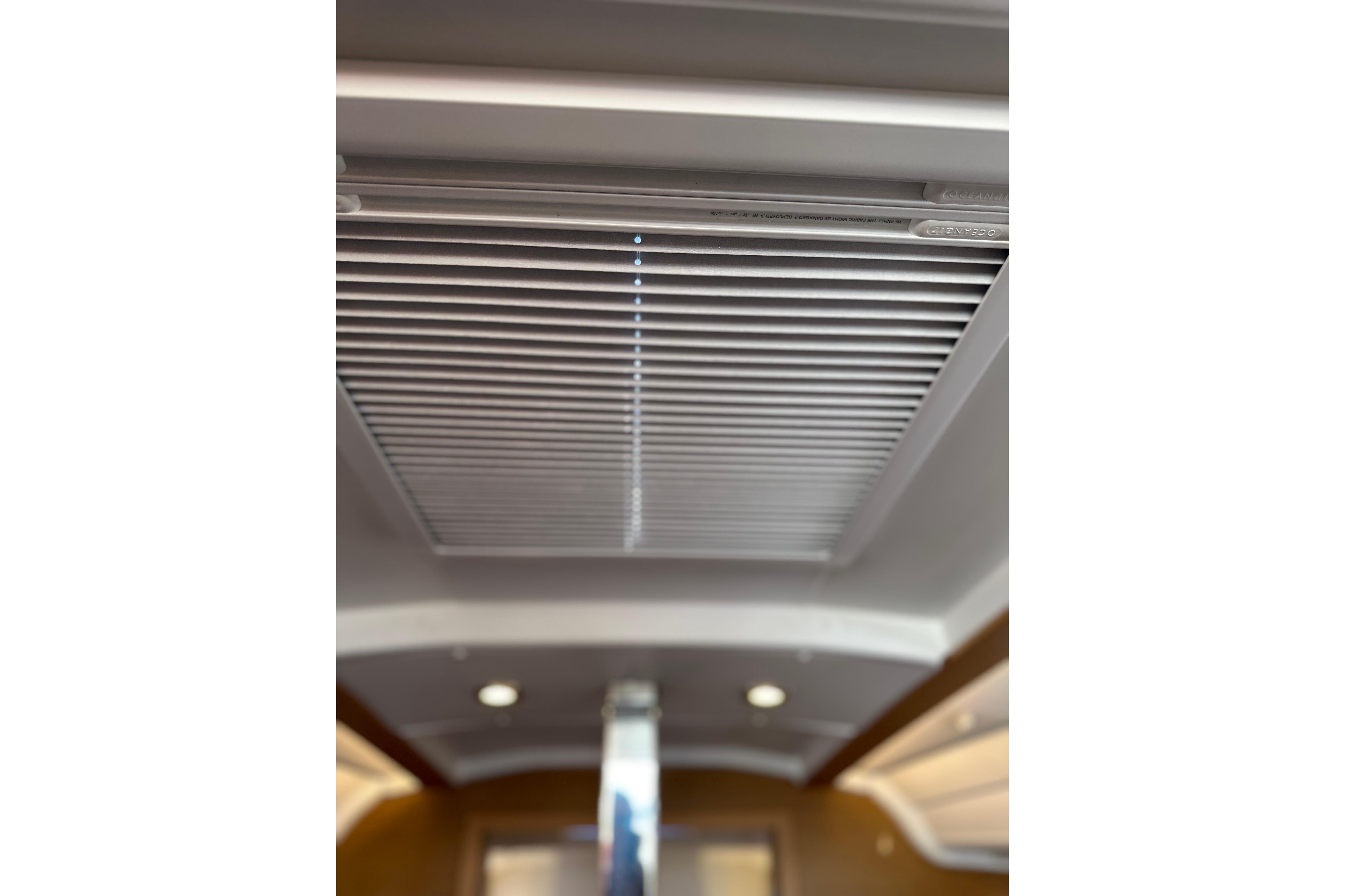 Ceiling view of Jeanneau Sun Odyssey 349 yacht interior, 2021 model.