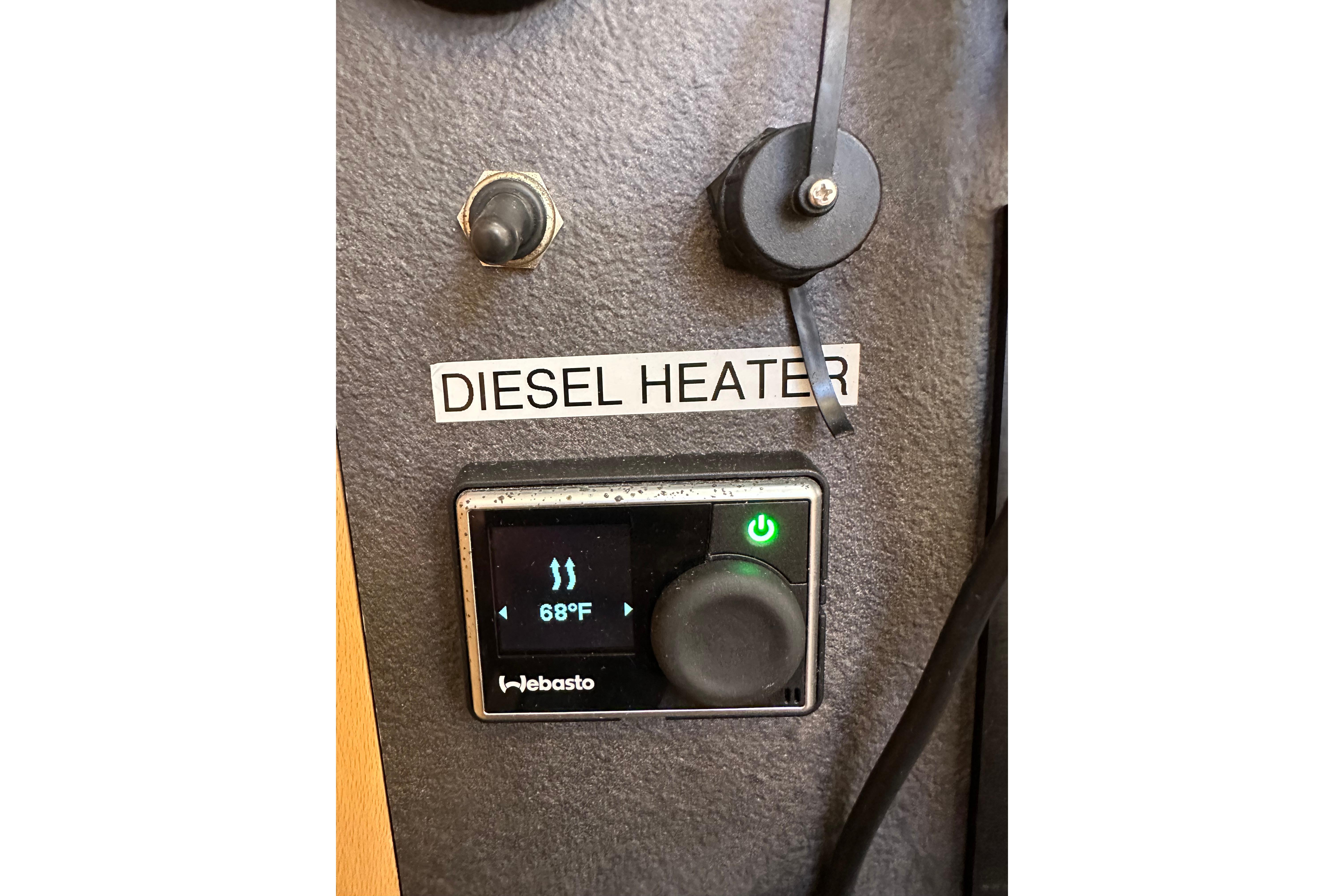 Diesel heater control panel on 2021 Jeanneau Sun Odyssey 349, displaying 68°F.