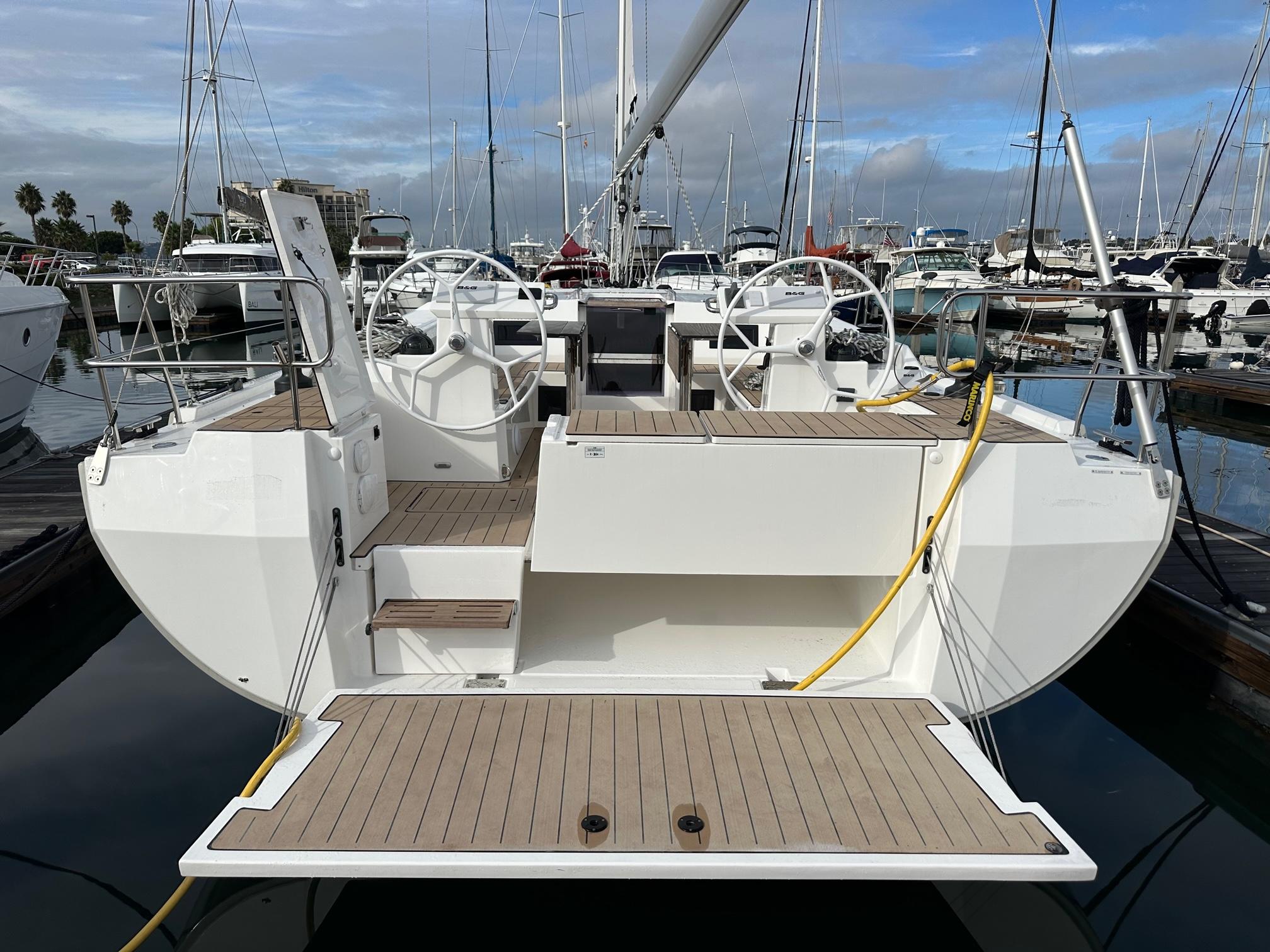 Bavaria-C45 2024-In stock and availabe now CA-US-2024 Bavaria C45 yacht with dual steering wheels docked at a marina.-9712200 | Thumbnail