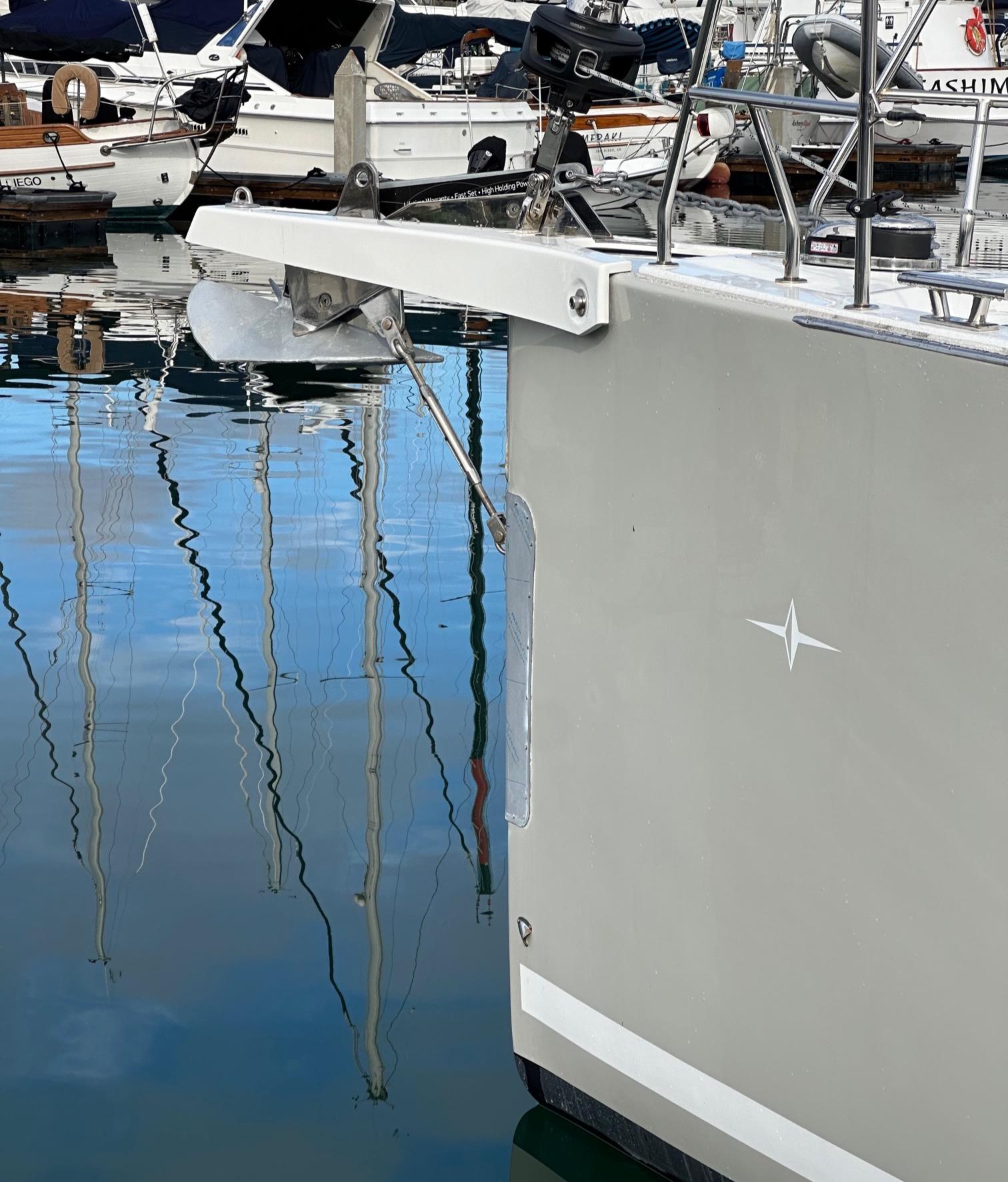 Bavaria-C45 2024-In stock and availabe now CA-US-2024 Bavaria C45 yacht bow with anchor in marina setting.-9712200 | Thumbnail