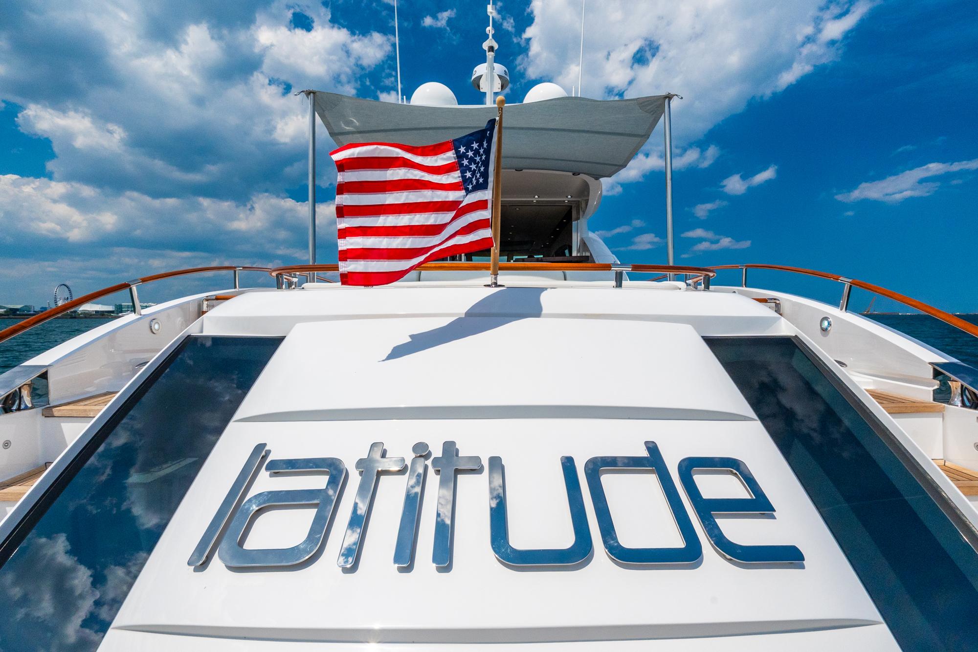 Lazzara-78 LSX TWIN ENGINES 2010-LATITUDE IL-US-Luxury yacht Lazzara 78 LSX, 2010 model, with American flag and latitude text.-9307533 | Thumbnail