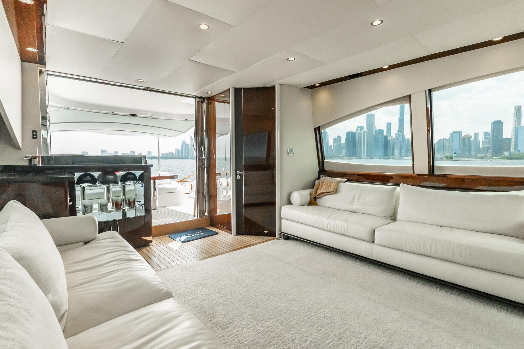 Lazzara-78 LSX TWIN ENGINES 2010-LATITUDE IL-US-Luxurious interior of 2010 Lazzara 78 LSX yacht with city skyline view.-9307533 | Thumbnail