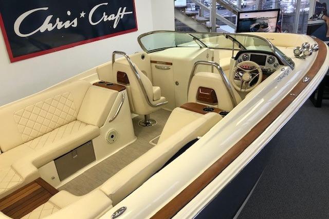 2026 Chris-Craft Launch 27 boat interior with luxurious seating and elegant design.
