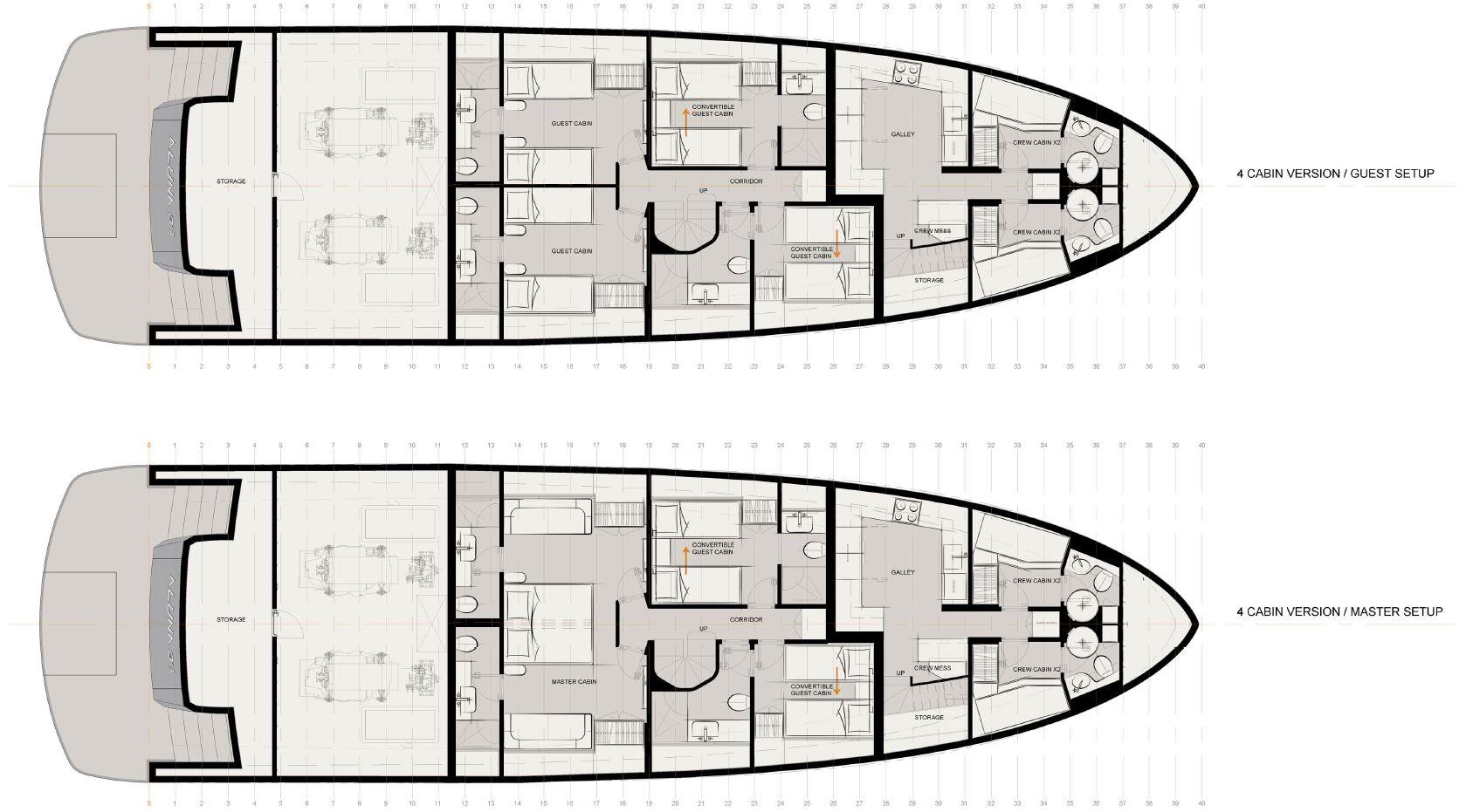 Aluna 87 Yacht Photos Pics GA - Master shown in 2 configurations