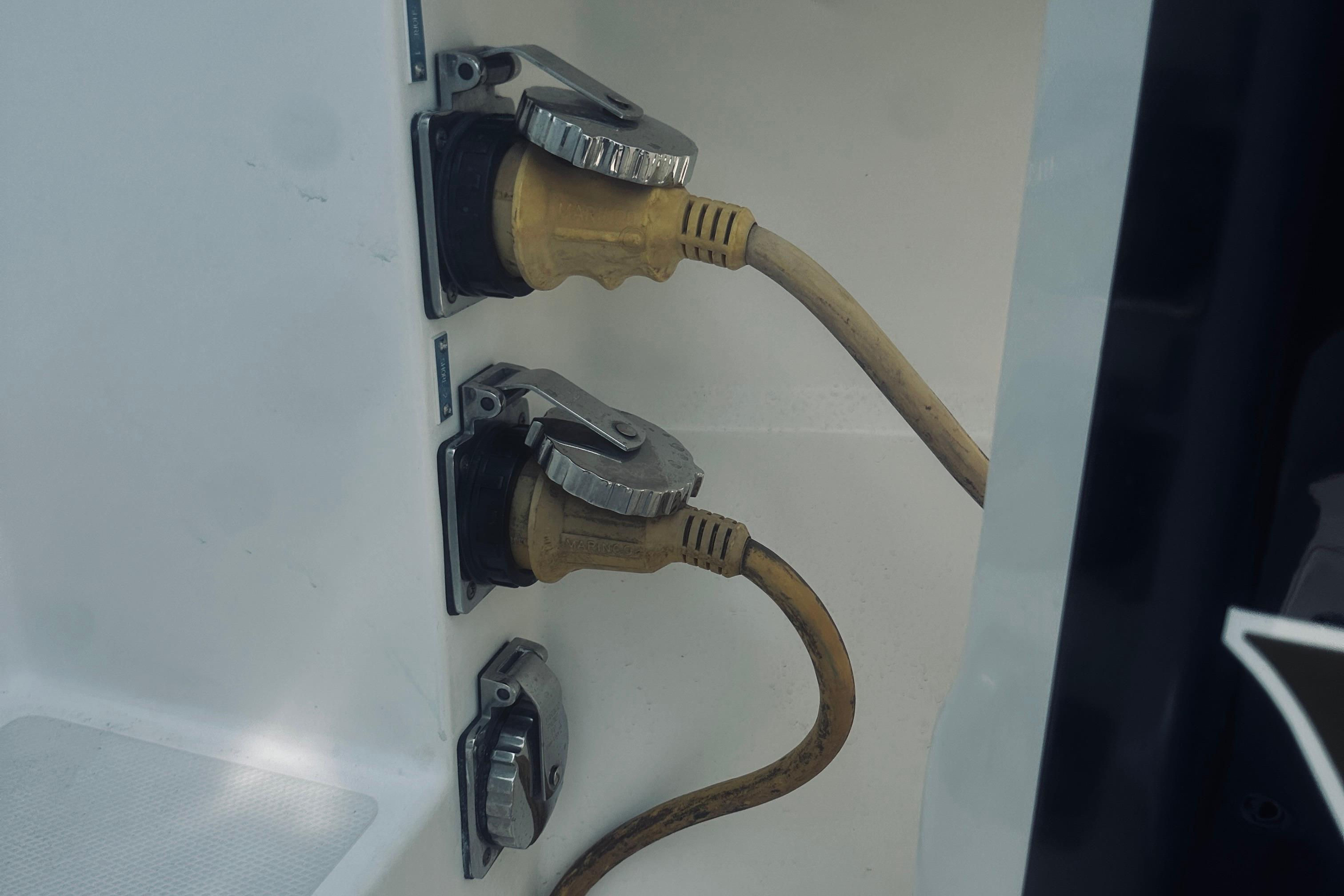 Power connections on a 2007 Sabreline 34 Express boat.