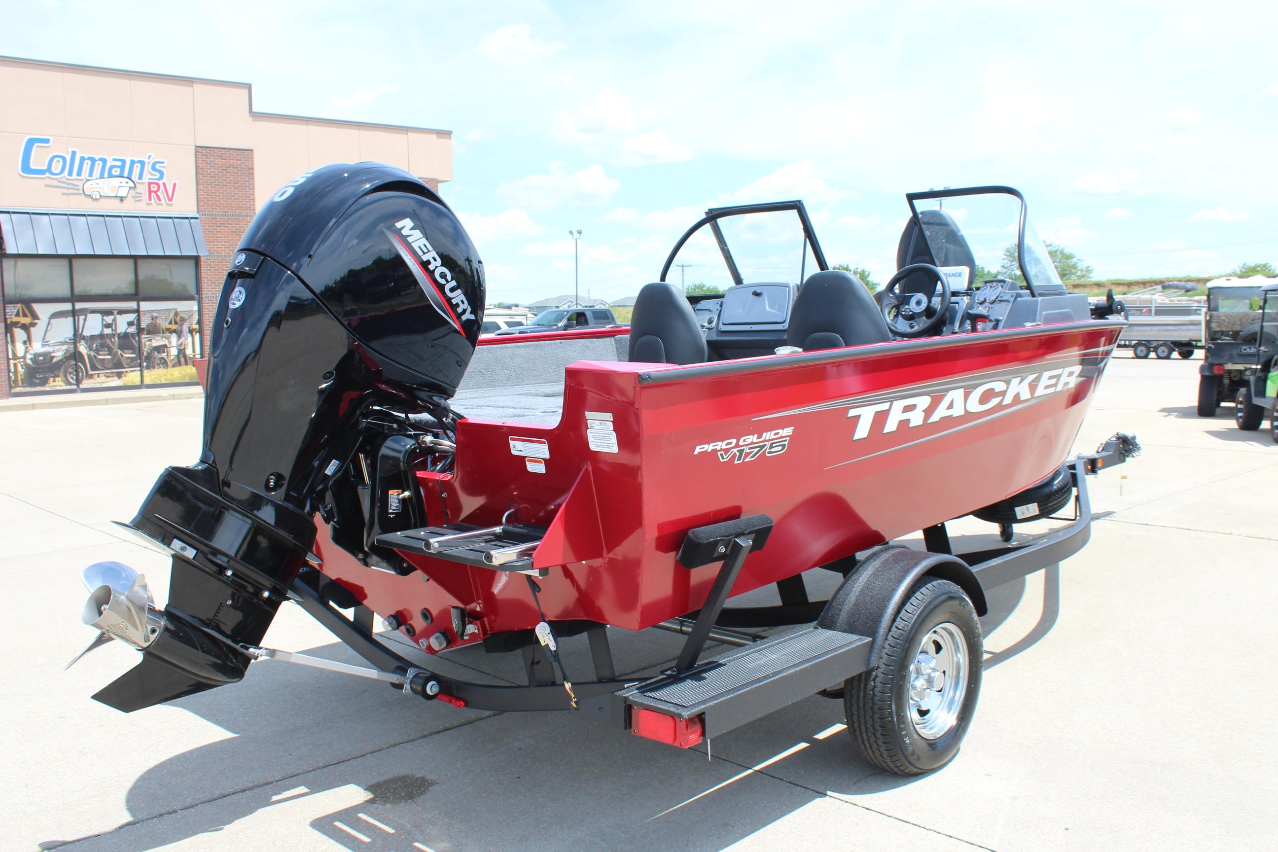 2025 Tracker Pro Guide V-175 Combo boat with Mercury engine on trailer.