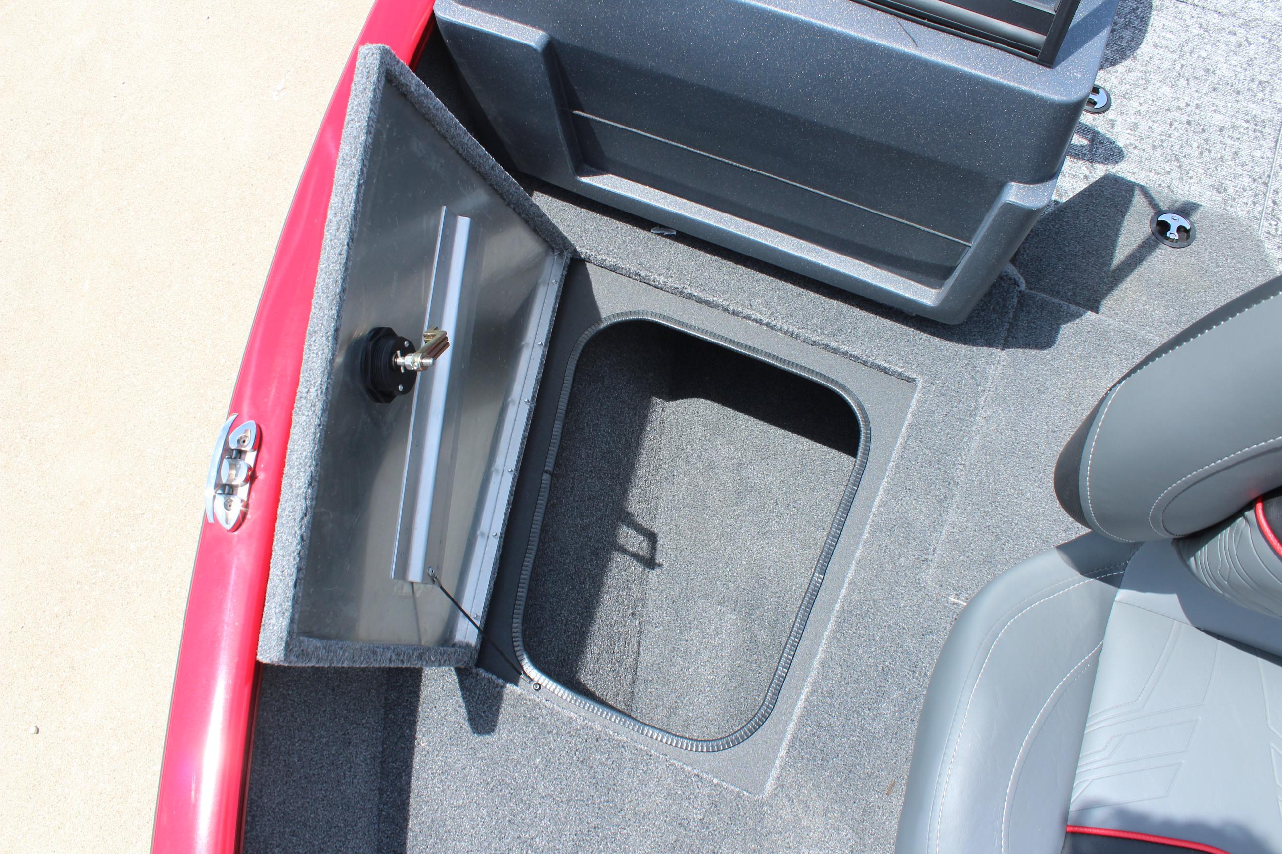 2025 Tracker Pro Guide V-175 Combo boat with open storage compartment.