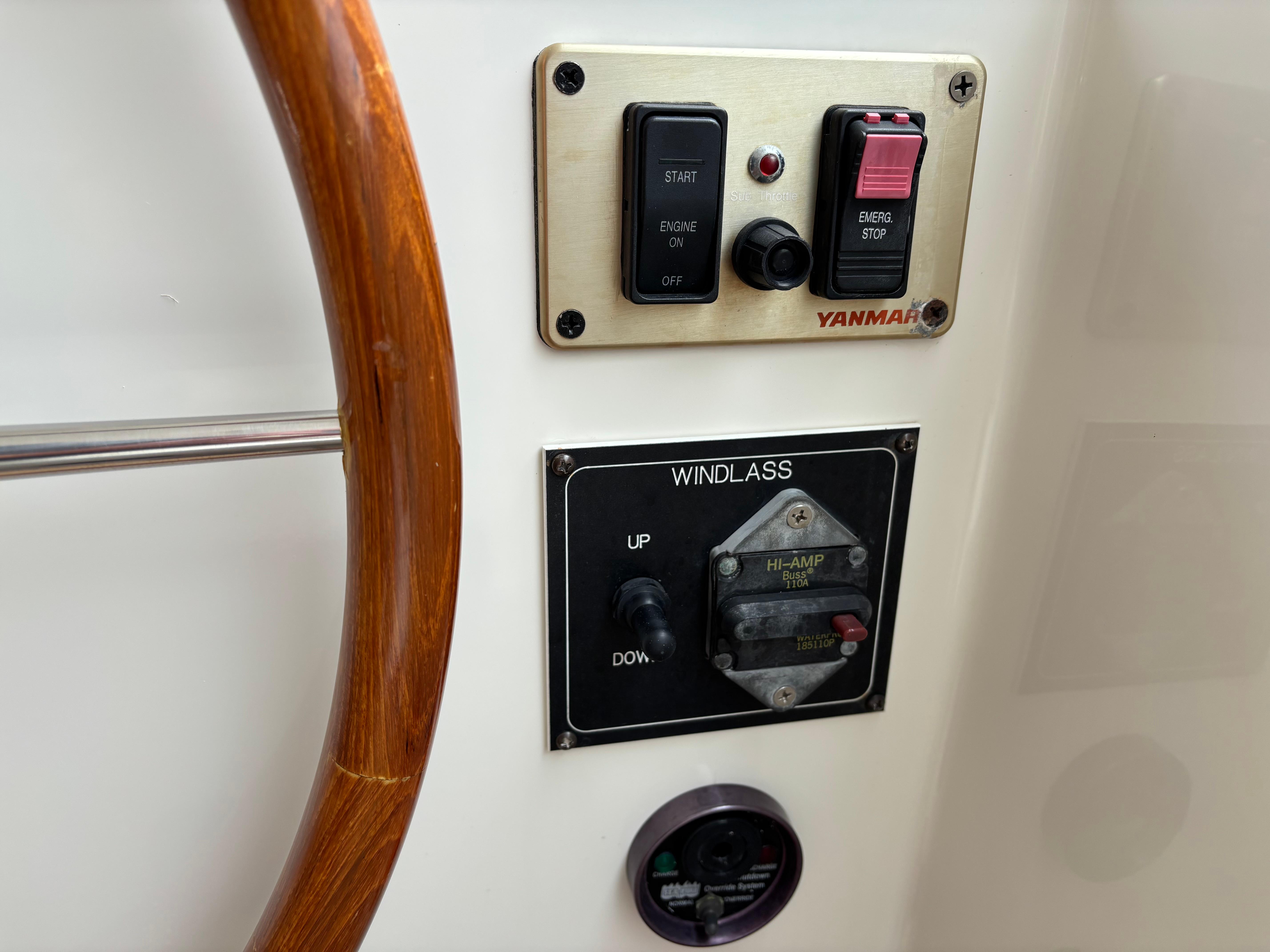 MJM-34z Express HT 2006-Zest MD-US-Control panel on 2006 MJM 34z Express HT boat with Yanmar and windlass controls.-9817750 | Thumbnail