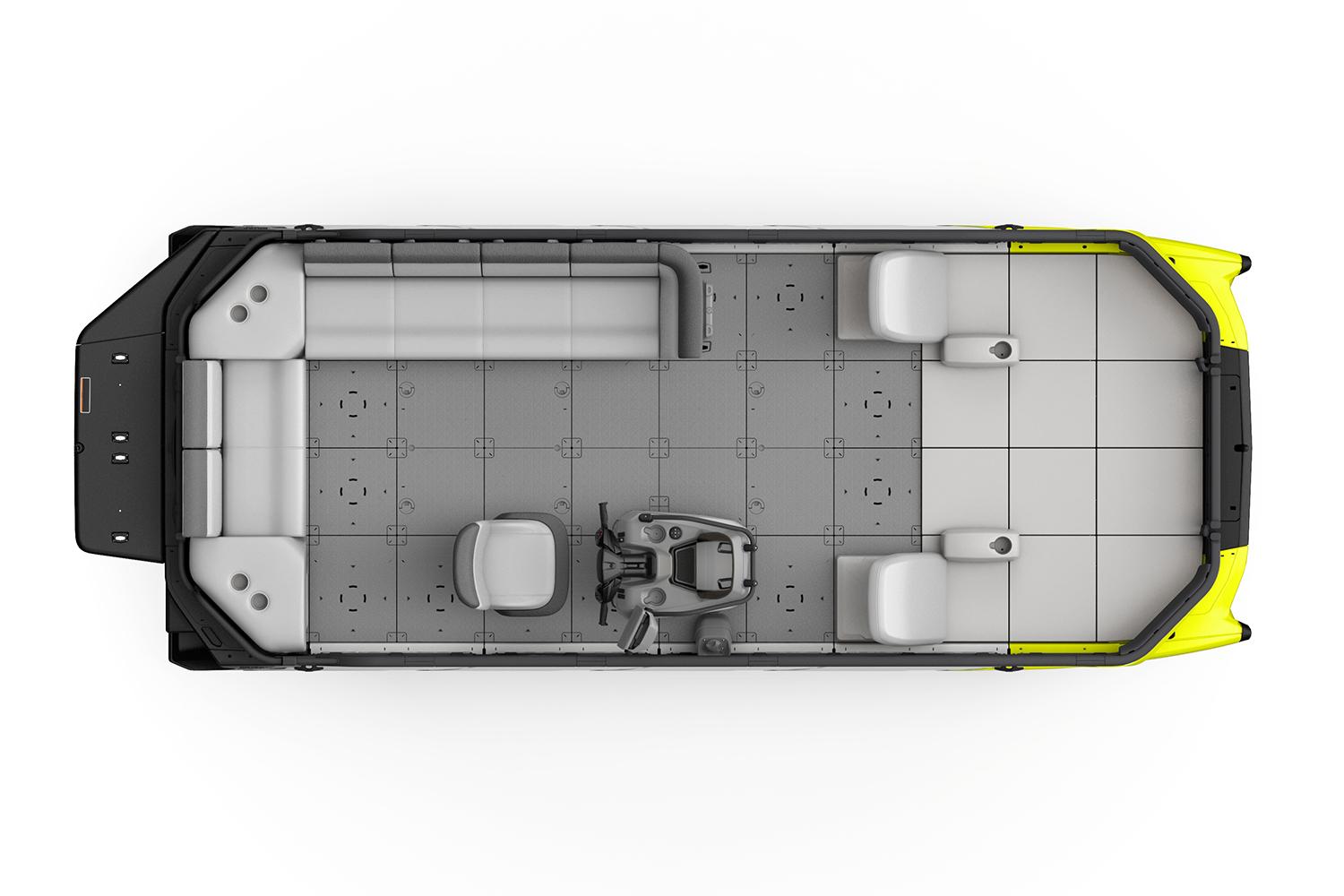 Manufacturer Provided Image: Top view of 2022 Sea-Doo Switch Sport 21 pontoon boat interior layout.