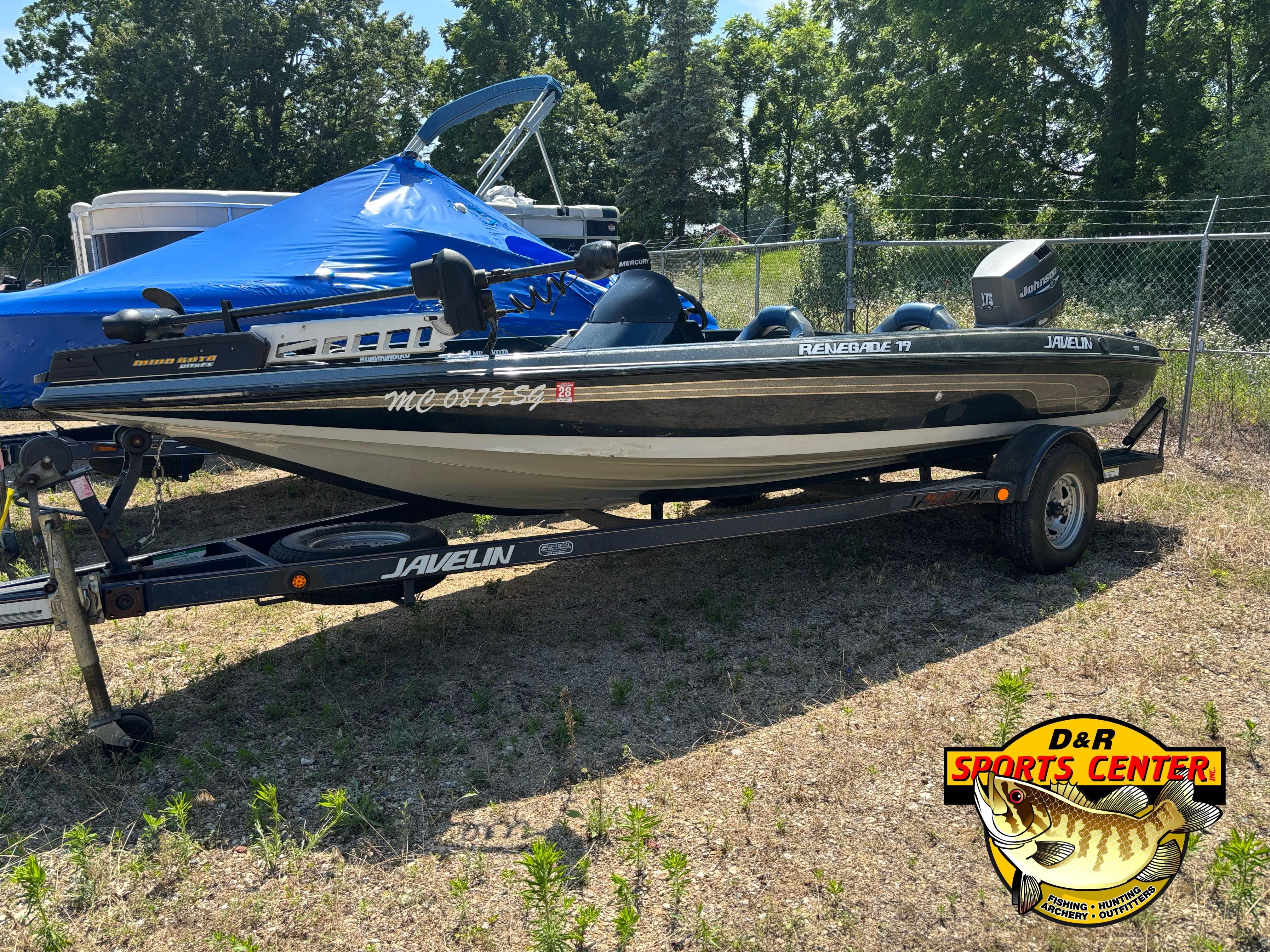 1999 Javelin Renegade 19 SC boat on trailer, outdoors at D&R Sports Center.