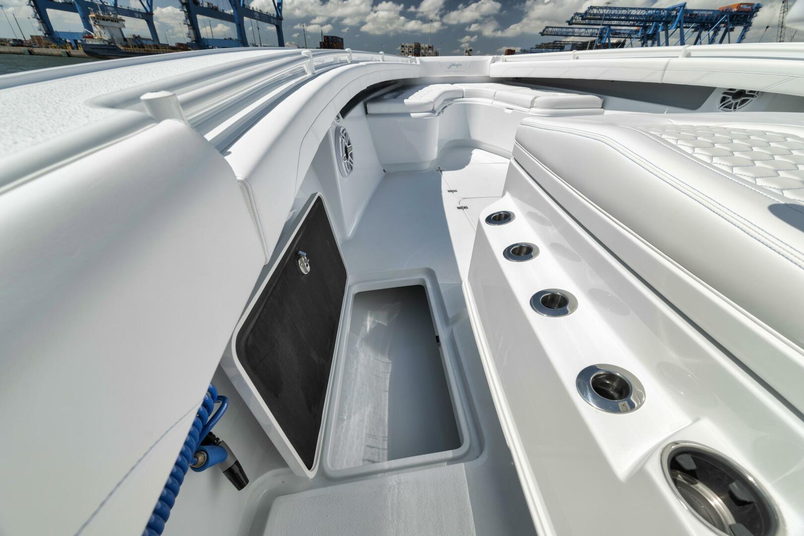 Yellowfin-36 Offshore 2025-36 Offshore FL-US-2025 Yellowfin 36 Offshore boat interior with rod holders and storage compartments.-9817861 | Thumbnail