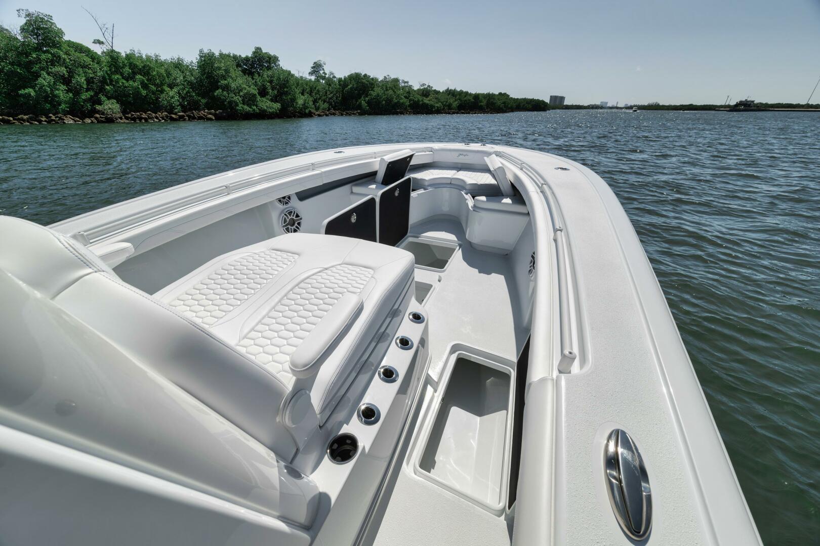 Yellowfin-36 Offshore 2025-36 Offshore FL-US-2025 Yellowfin 36 Offshore boat with sleek white interior on calm water.-9817861 | Thumbnail