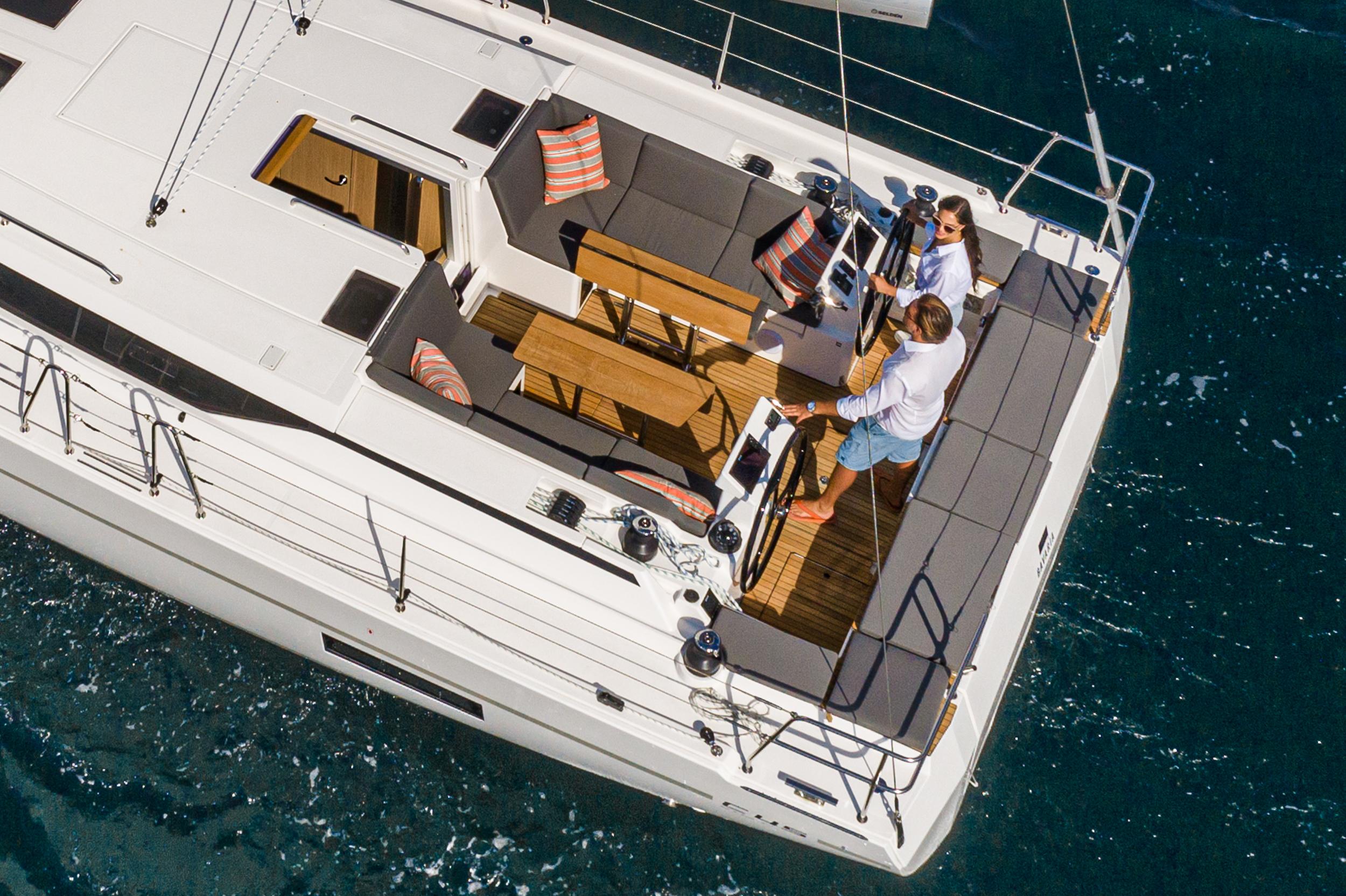 Bavaria-C45 2024-In stock and availabe now CA-US-2024 Bavaria C45 yacht with spacious deck, people enjoying the sea view.-9712200 | Thumbnail