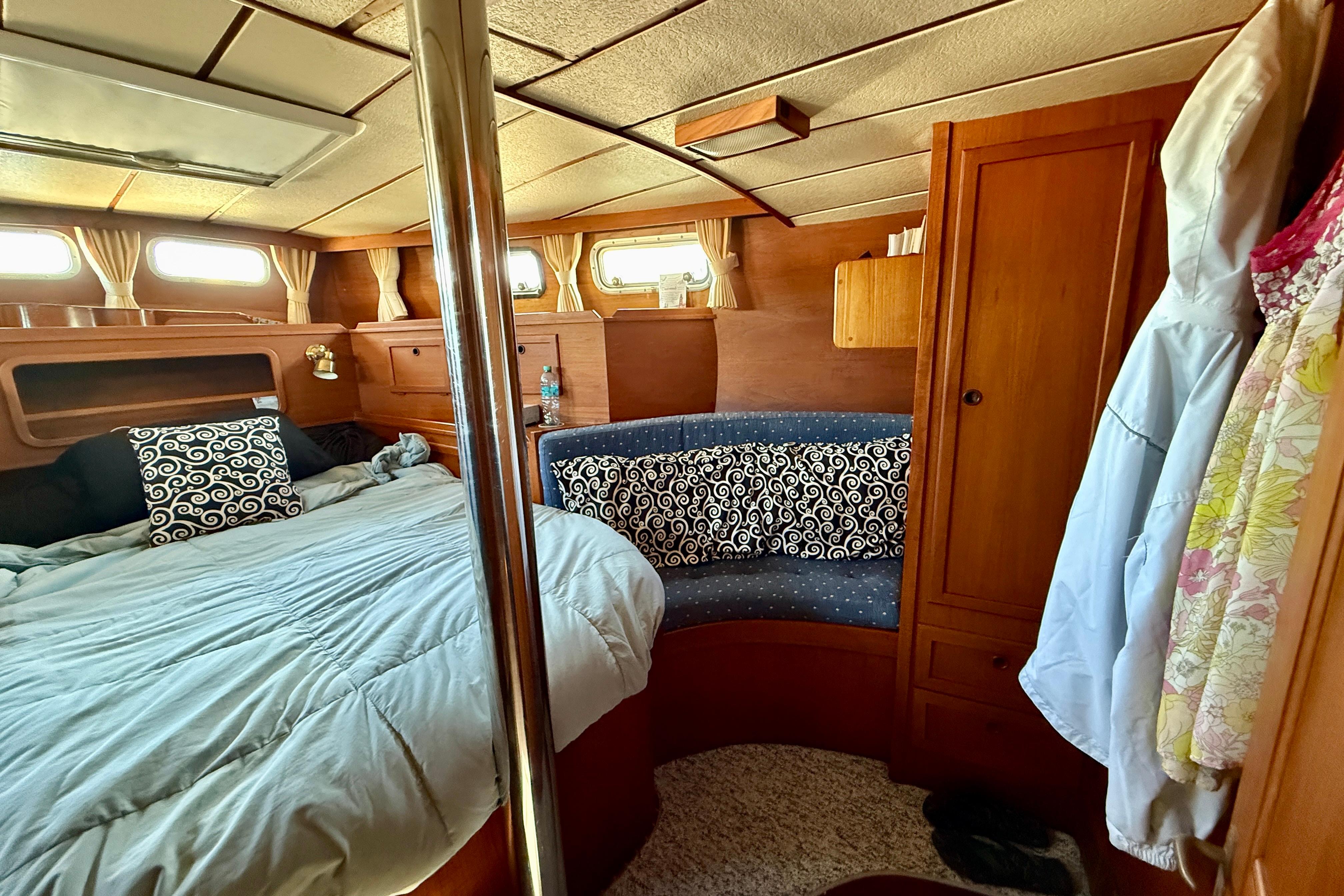 comfortable seating and hanging locker space