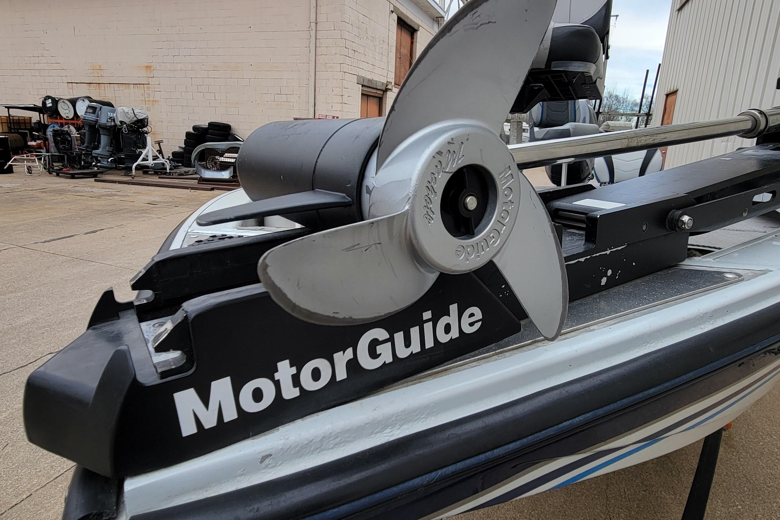 Close-up of MotorGuide trolling motor on 1999 Ranger 107 Cherokee boat.