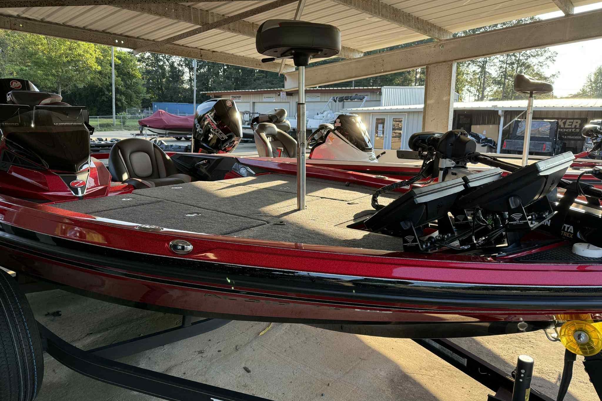 2024 Ranger Z518 boat in a covered area, featuring advanced equipment and sleek design.