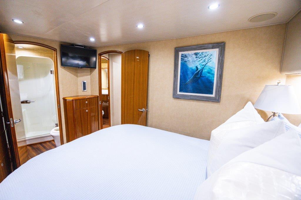 Viking 54 Blue Eyes - Master Stateroom, Queen Berth, TV, Entrance to Head