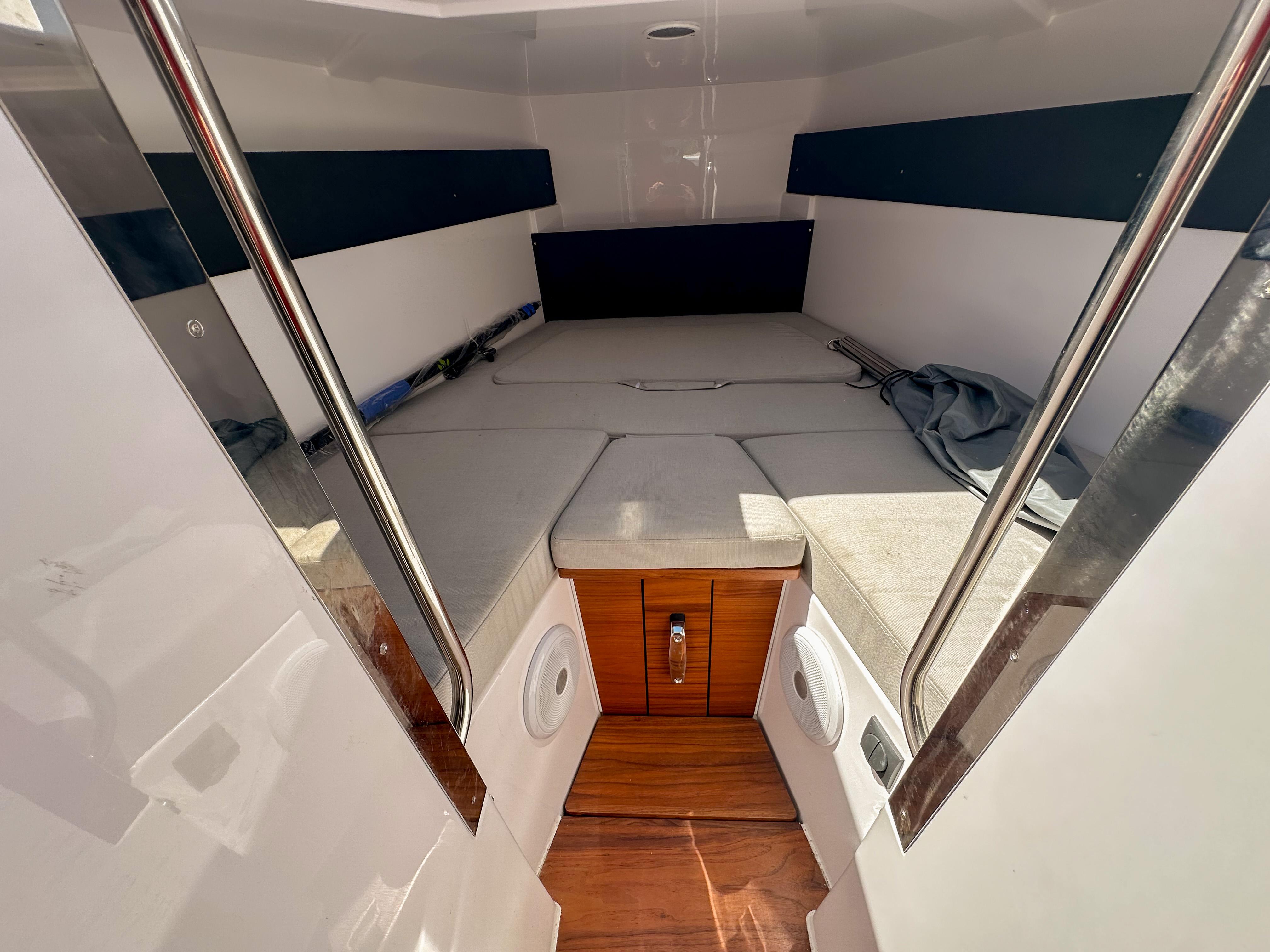 XO Boats-EXPLR 10 Sport Plus 2024 -FL-US-2024 XO Boats EXPLR 10 Sport Plus cabin interior with sleek design and comfortable seating.-9818089 | Thumbnail