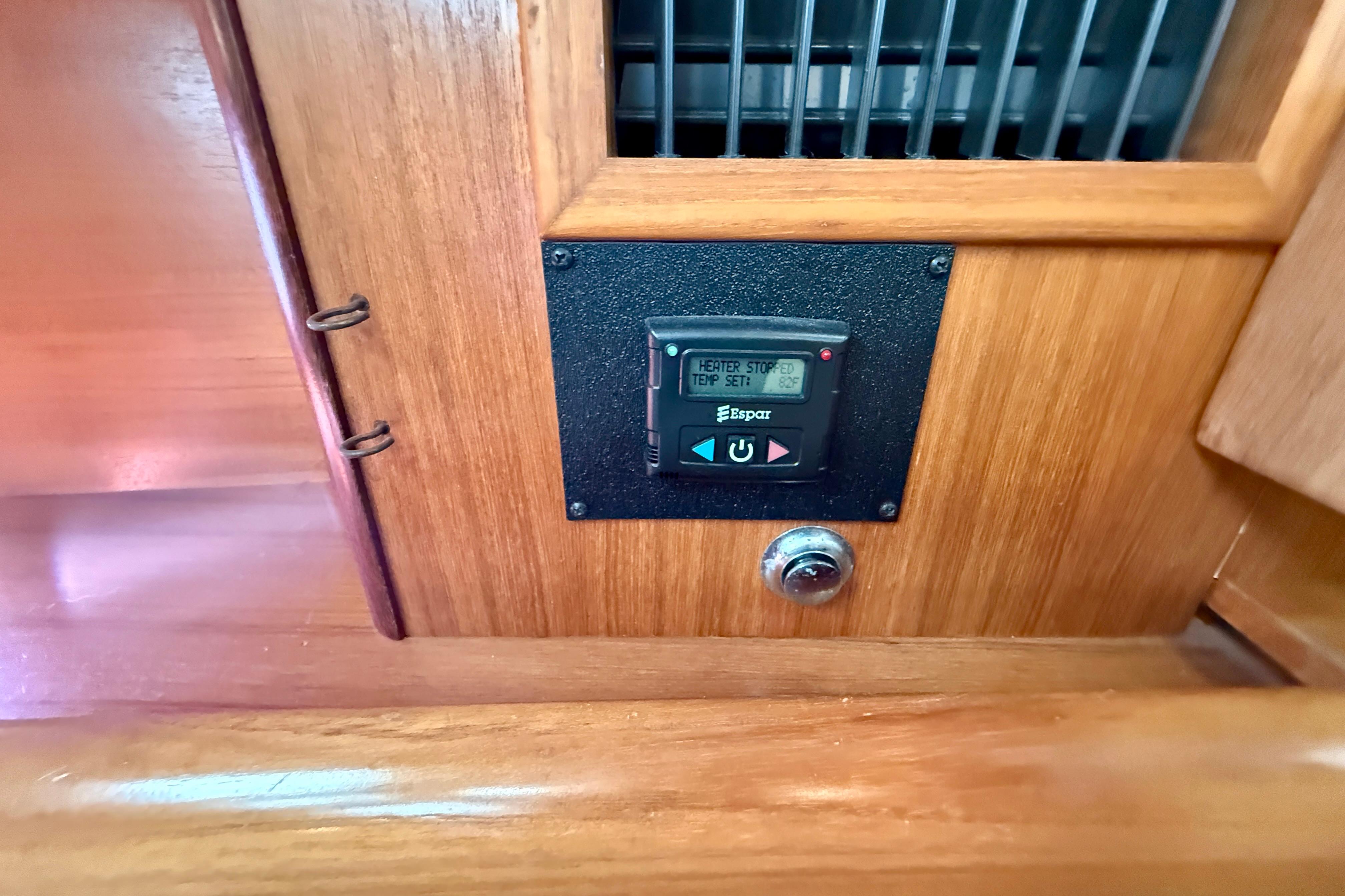 Control panel on 2007 Hunter 44 Deck Salon yacht, featuring Espar heater settings.