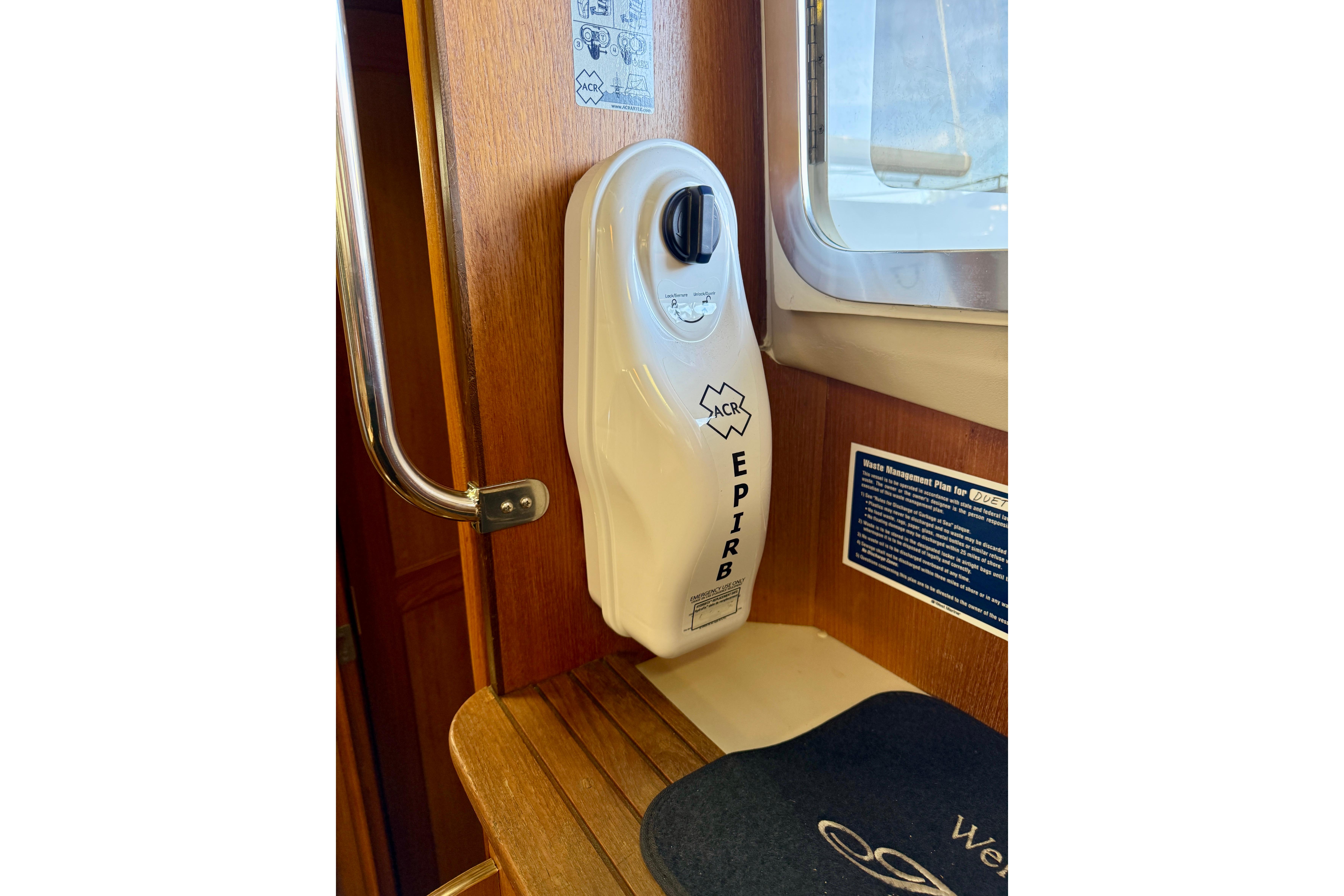 EPIRB device on 2007 Hunter 44 Deck Salon yacht interior.