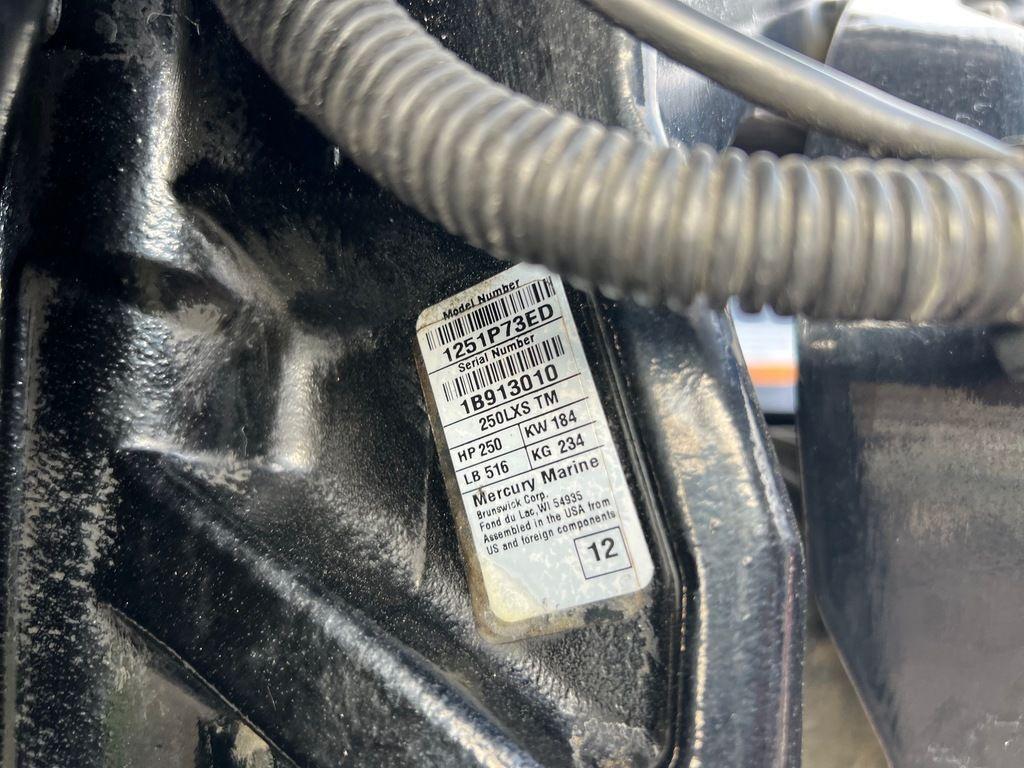 Close-up of a 1999 Triton TR20 engine label with specifications.