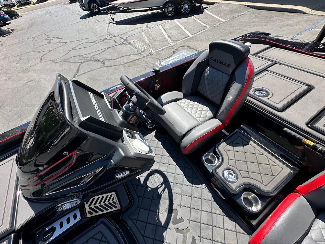 2024 Caymas XS 20 Pro boat interior with modern seating and control panel.