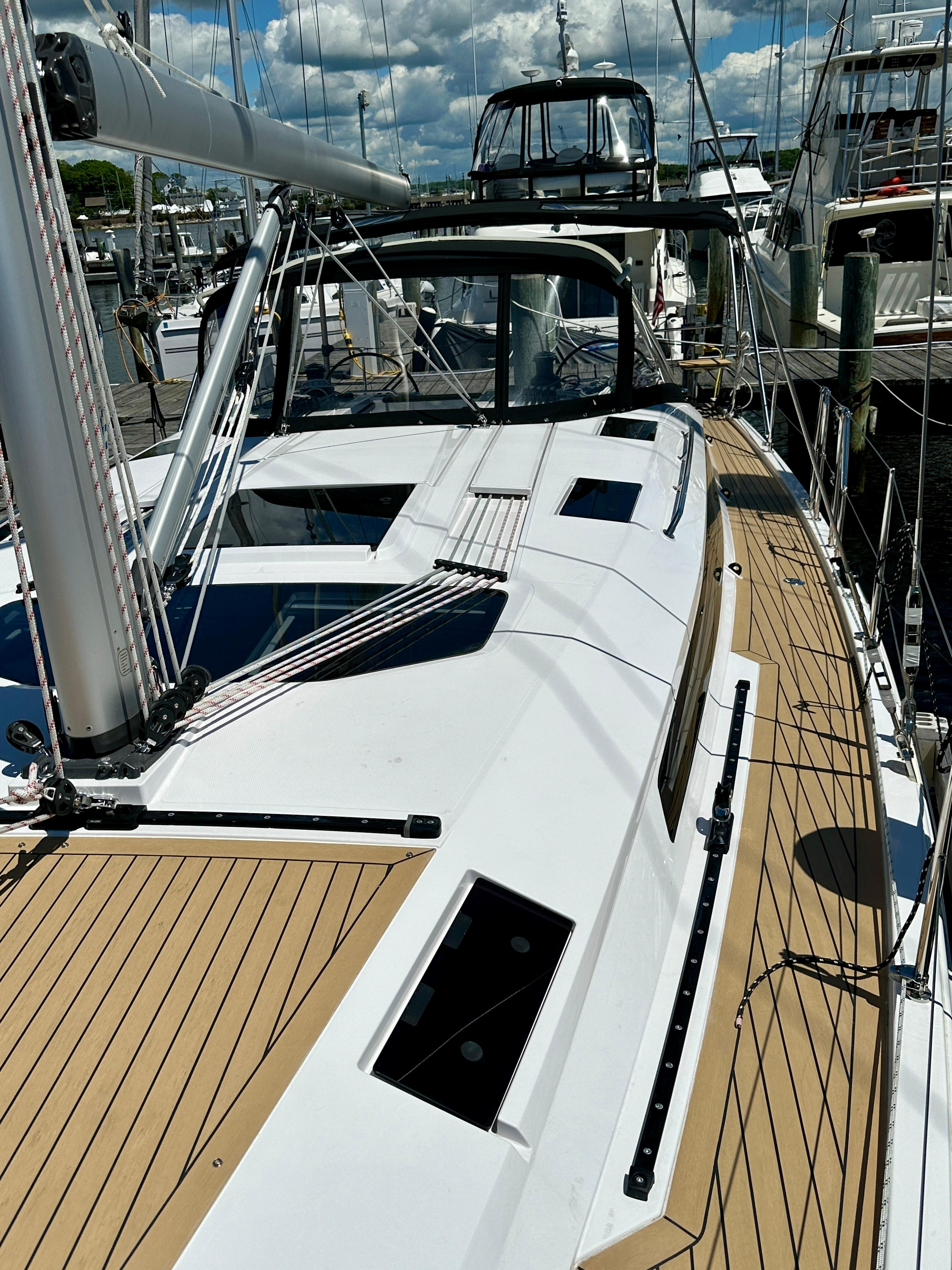 Elan-Impression 43 2024-Hard Loaded CT-US-2024 Elan Impression 43 sailboat docked, showcasing sleek deck design and modern features.-9178291 | Thumbnail