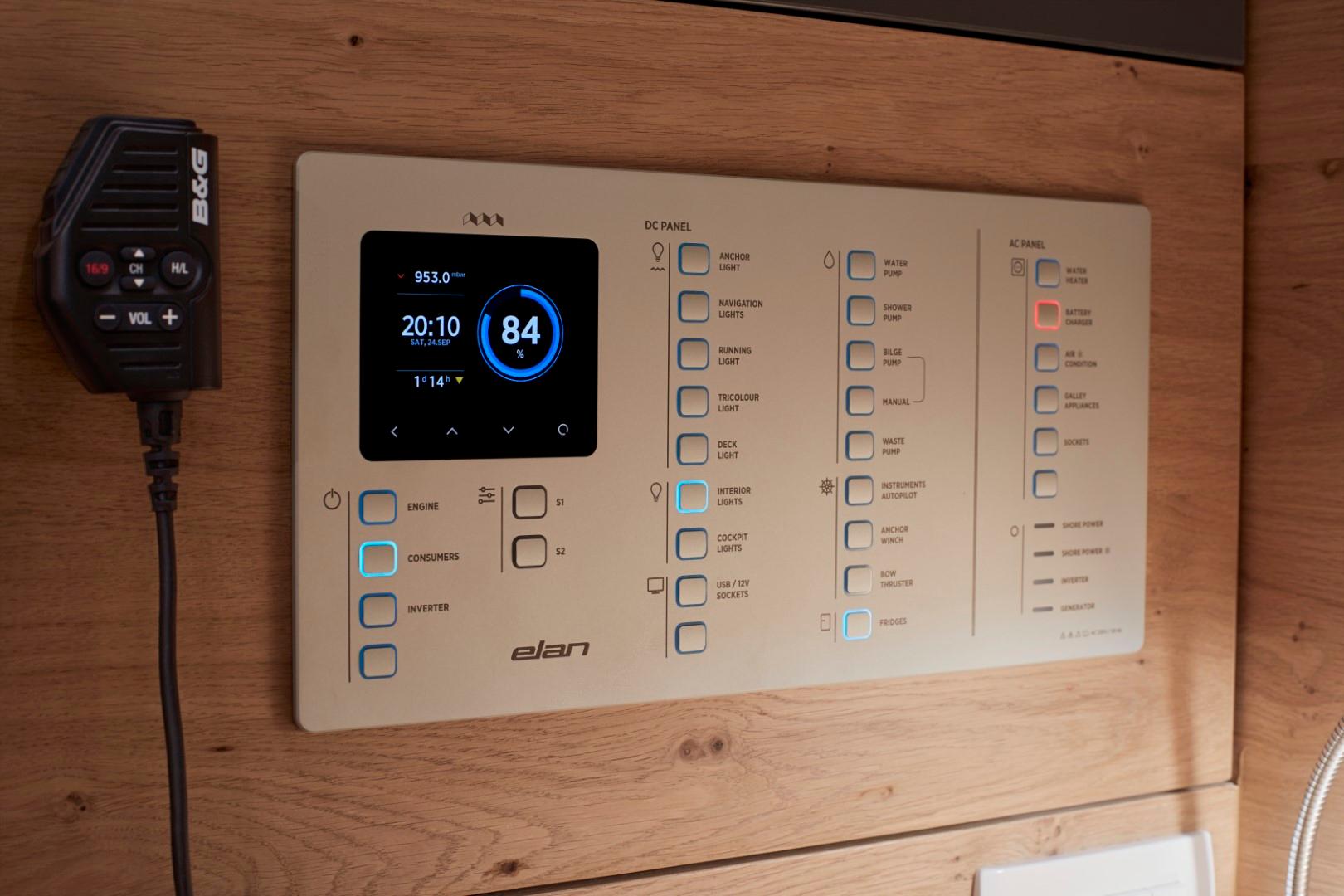 Elan-Impression 43 2024-Hard Loaded CT-US-Control panel of 2024 Elan Impression 43 yacht with digital display and microphone.-9178291 | Thumbnail