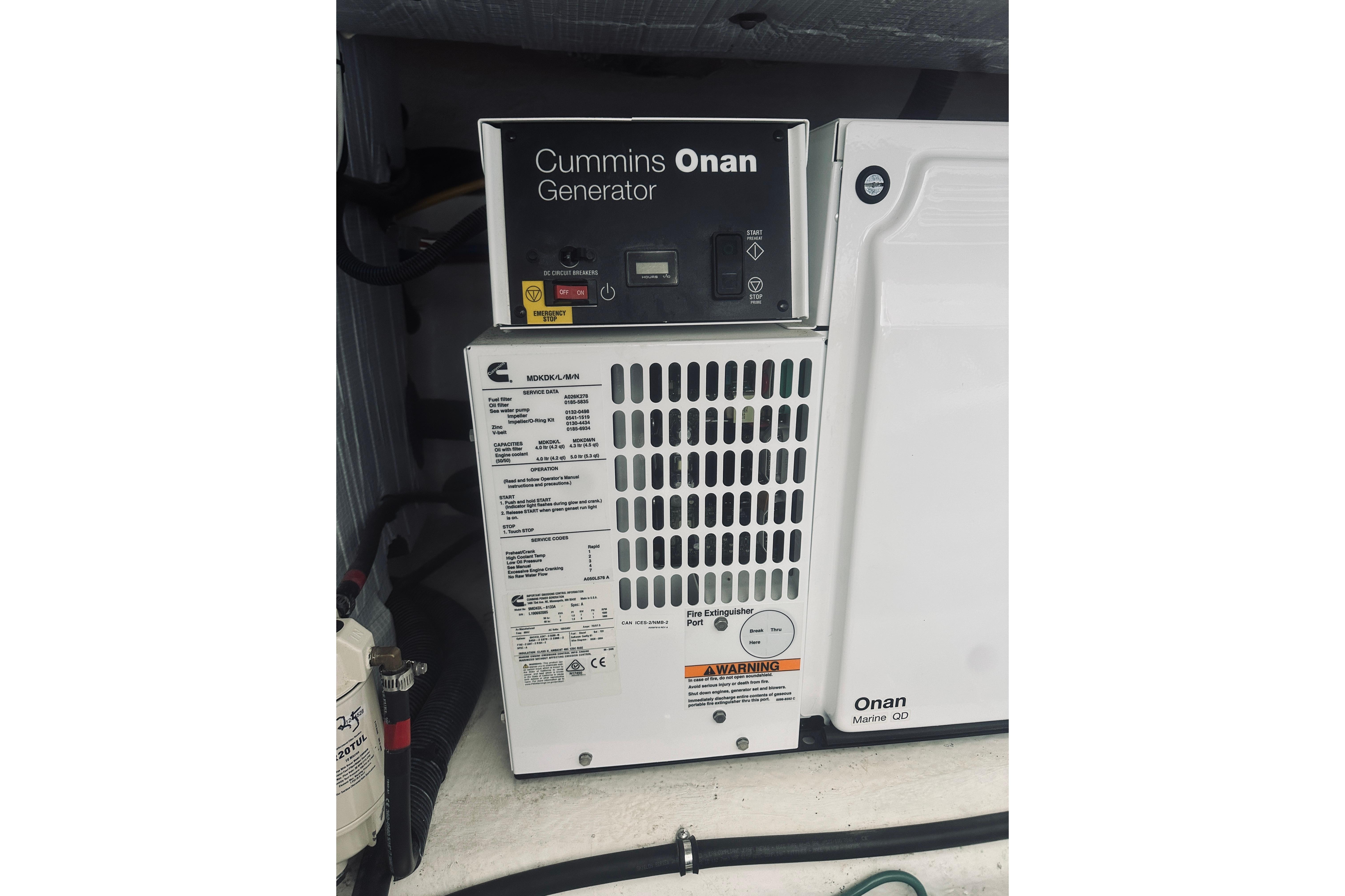 Cummins Onan generator in 2021 Back Cove 37 boat engine room.