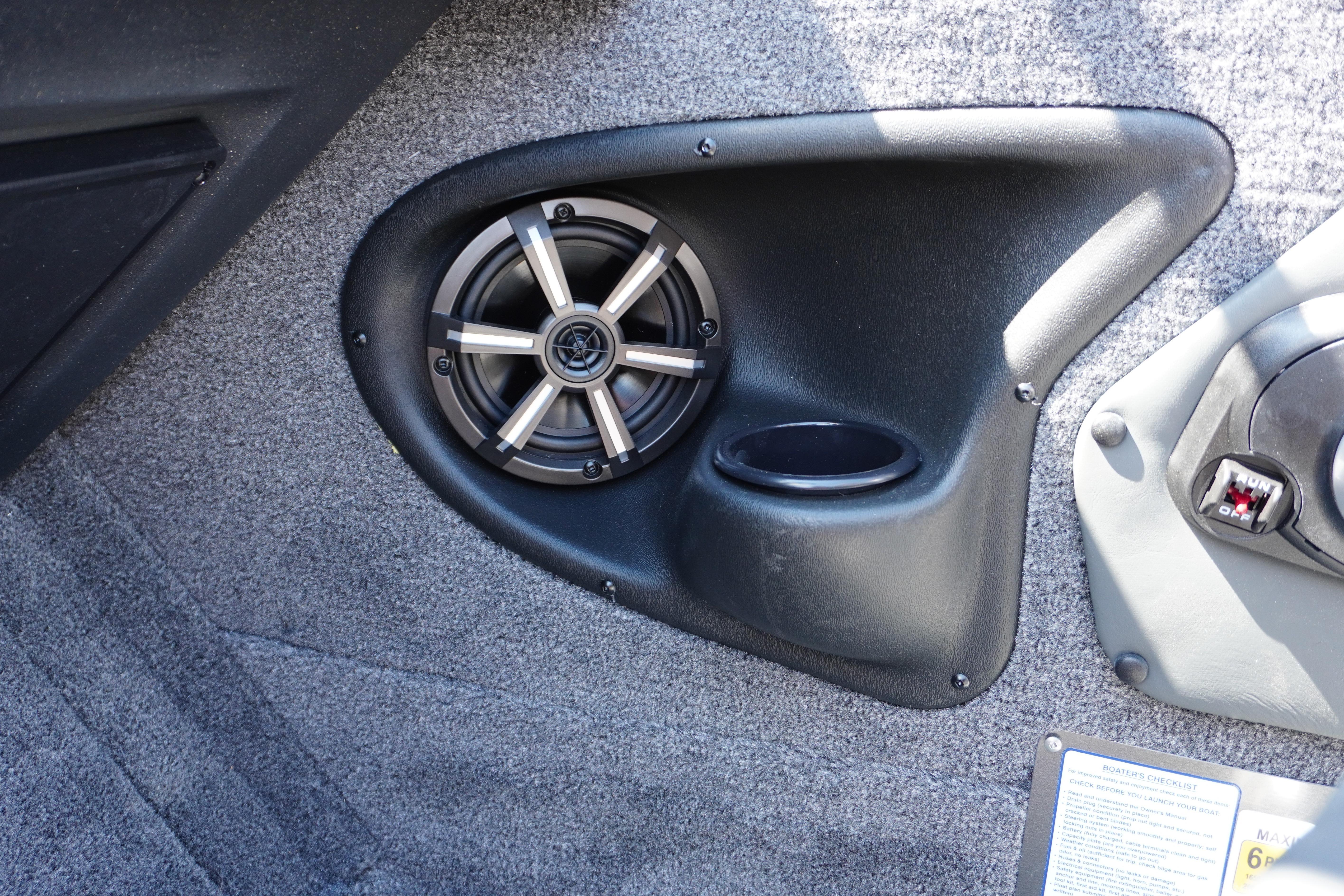 2026 Tracker Targa V-18 WT interior speaker and control panel detail.
