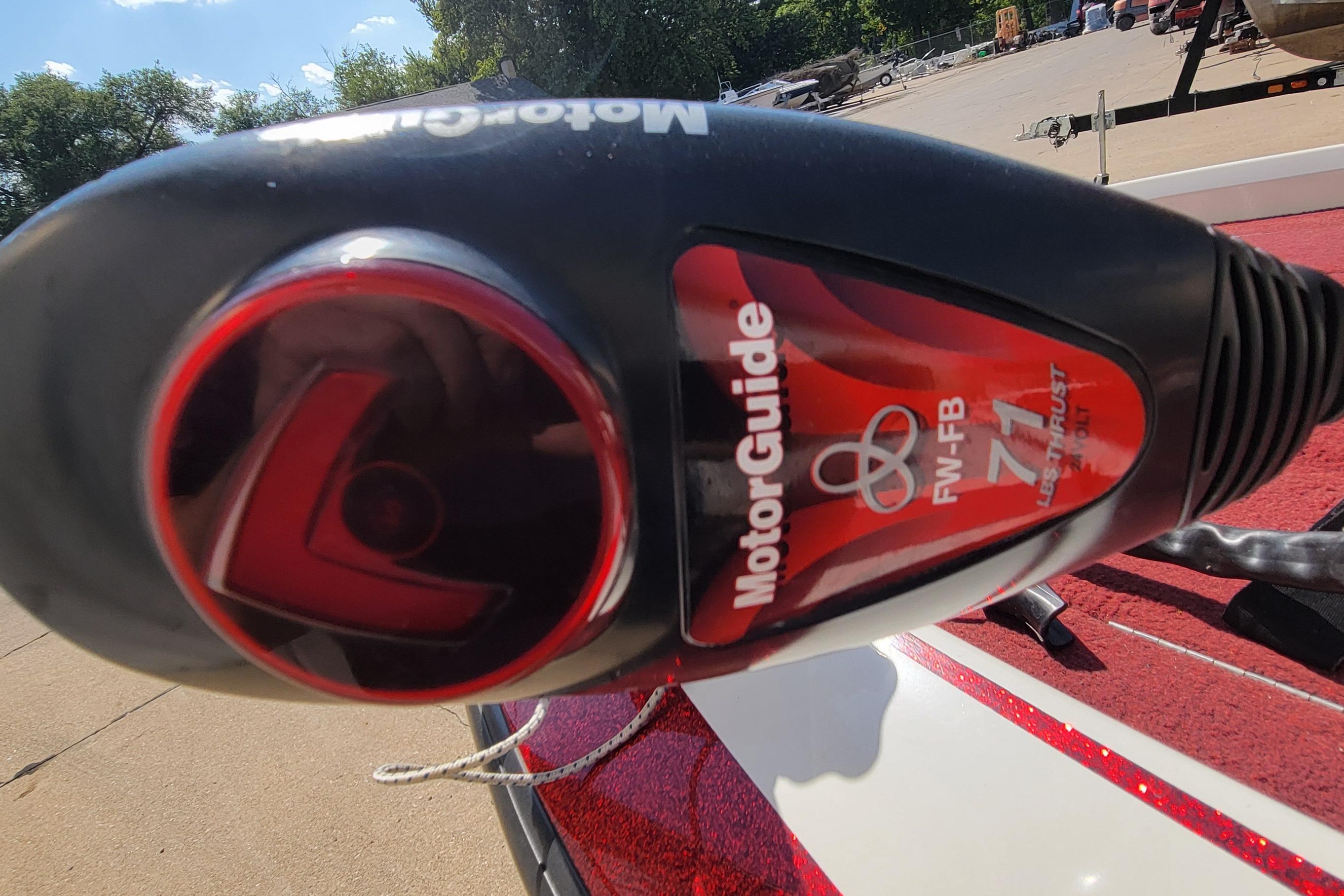 MotorGuide trolling motor on 2000 Nitro 640LX boat, red and black design.