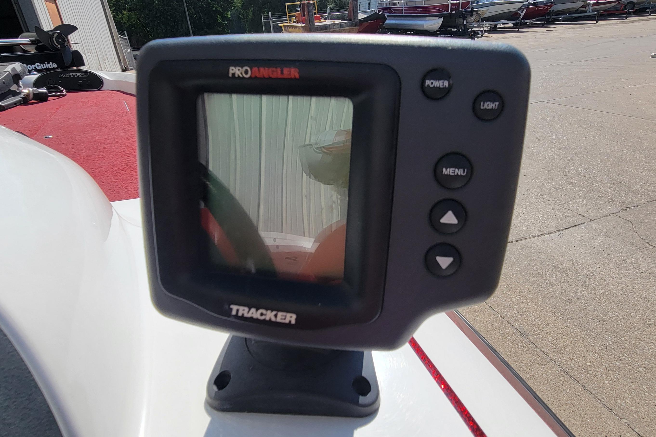 Fishfinder display on a 2000 Nitro 640LX boat, featuring Pro Angler Tracker.