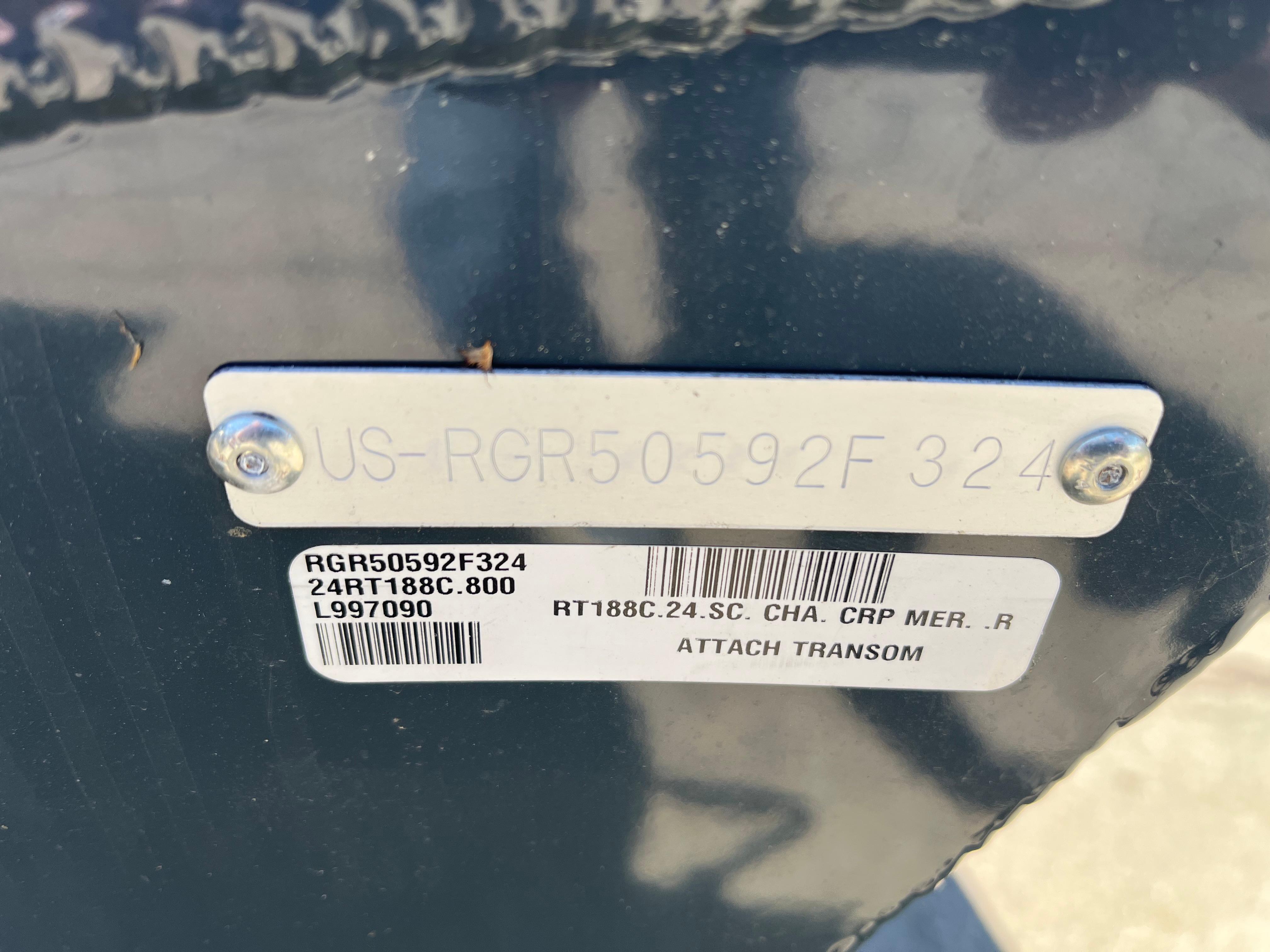 2024 Ranger RT188C boat identification plate with serial number and model details.