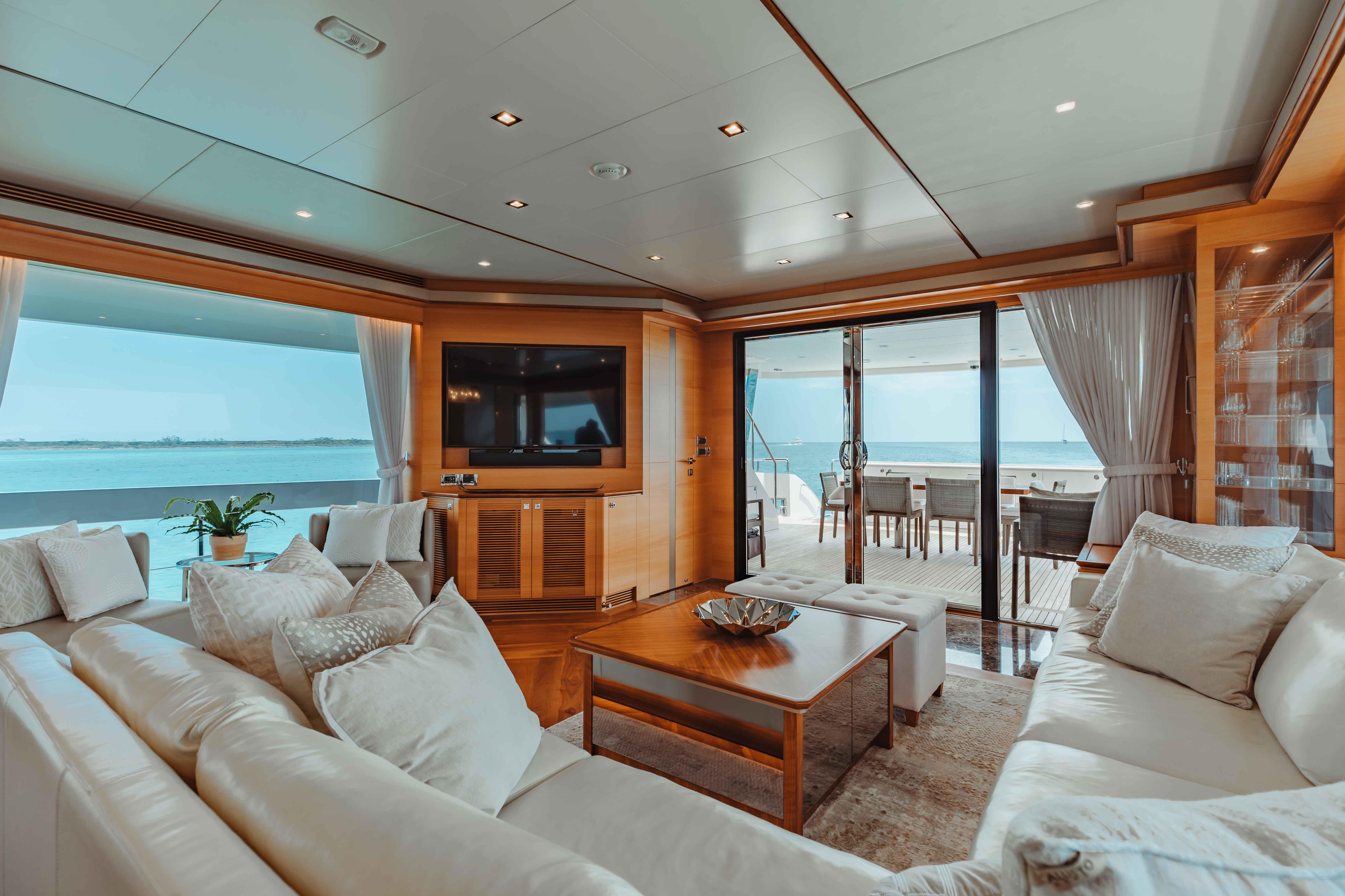 Salon Looking Aft to TV and Aft Deck