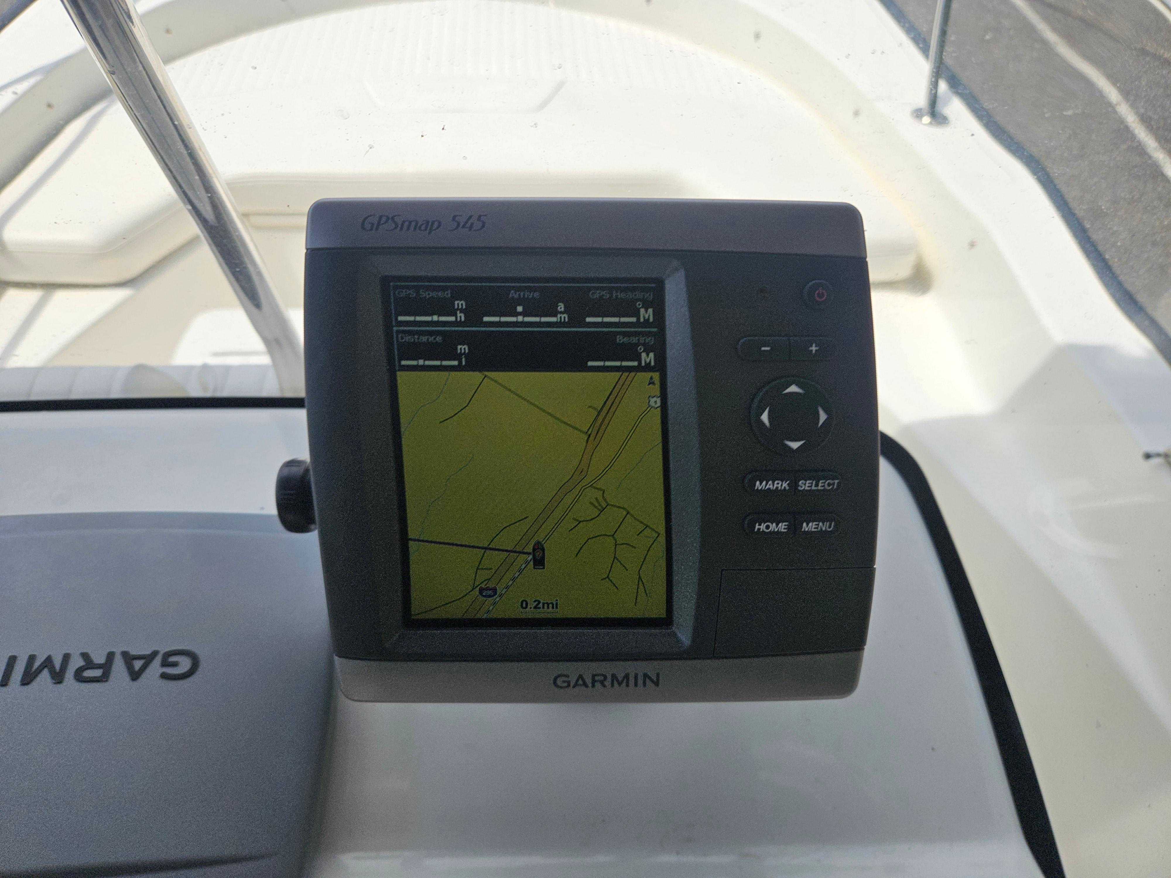 Garmin GPSmap 545 on 2008 Boston Whaler 170 Montauk boat dashboard.