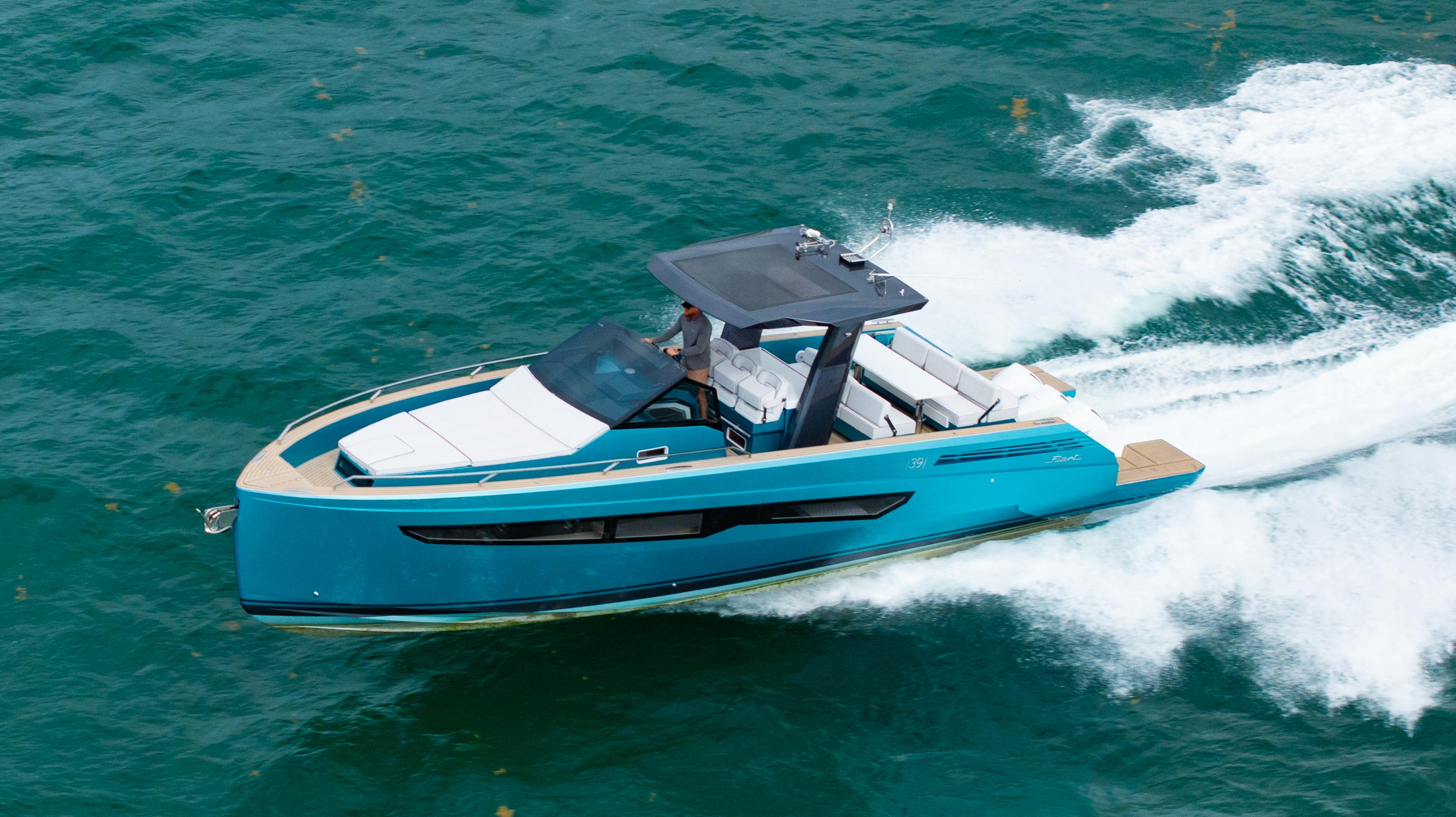 Fiart-39 Seawalker 2024-STRADE BLU FL-US-2024 Fiart 39 Seawalker cruising on turquoise water, showcasing sleek design and performance.-9758537 | Thumbnail