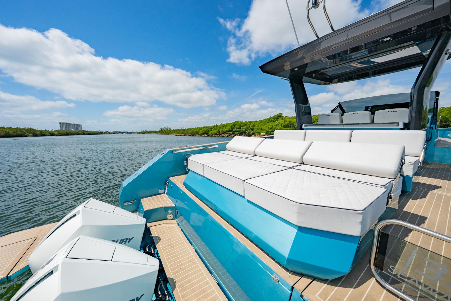 Fiart-39 Seawalker 2024-STRADE BLU FL-US-2024 Fiart 39 Seawalker yacht with luxurious seating, blue exterior, and scenic water view.-9758537 | Thumbnail