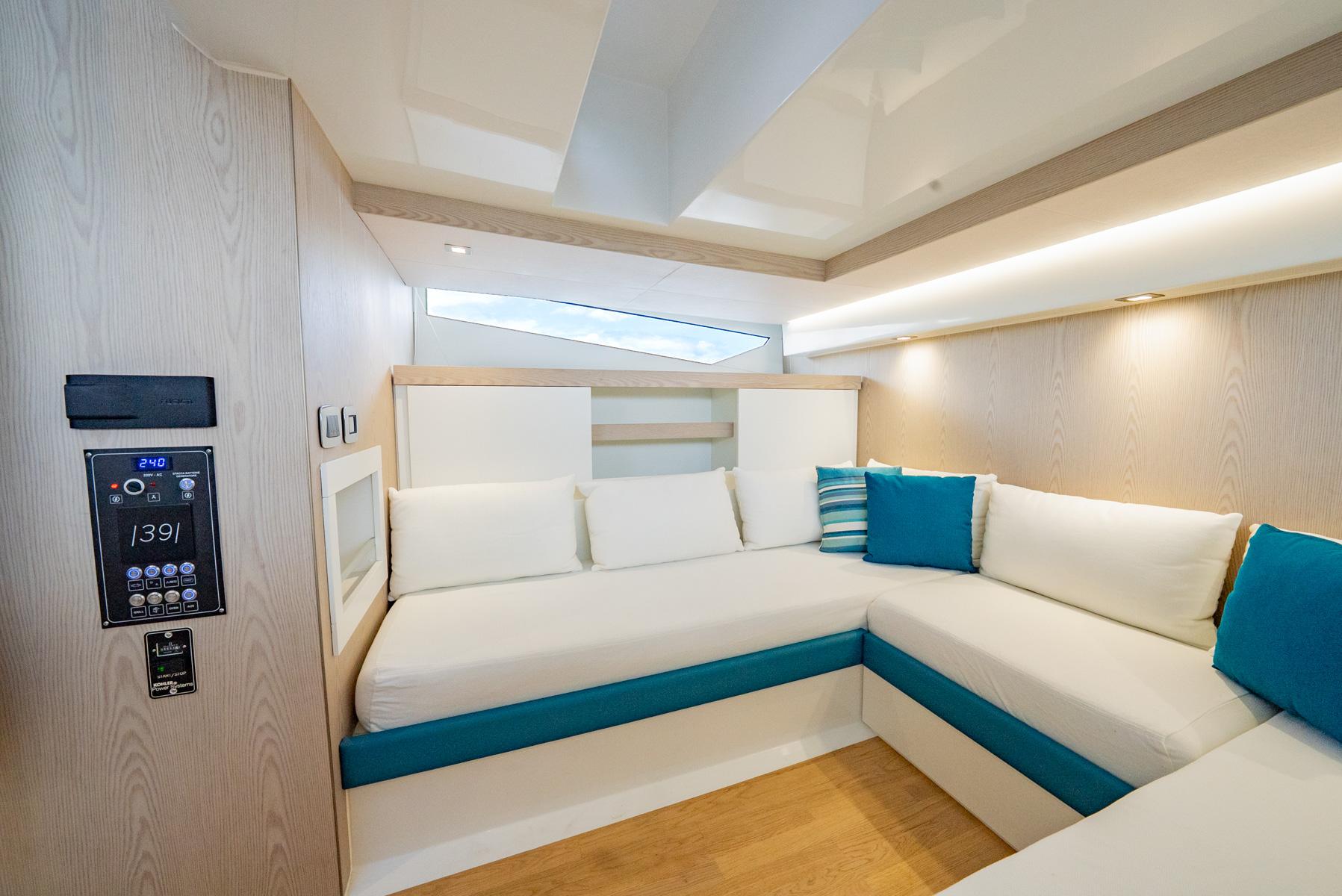 Fiart-39 Seawalker 2024-STRADE BLU FL-US-2024 Fiart 39 Seawalker interior with modern seating and stylish cushions.-9758537 | Thumbnail