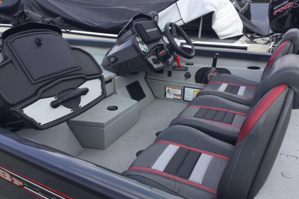 2021 Ranger RT198P boat interior with steering wheel and seating.