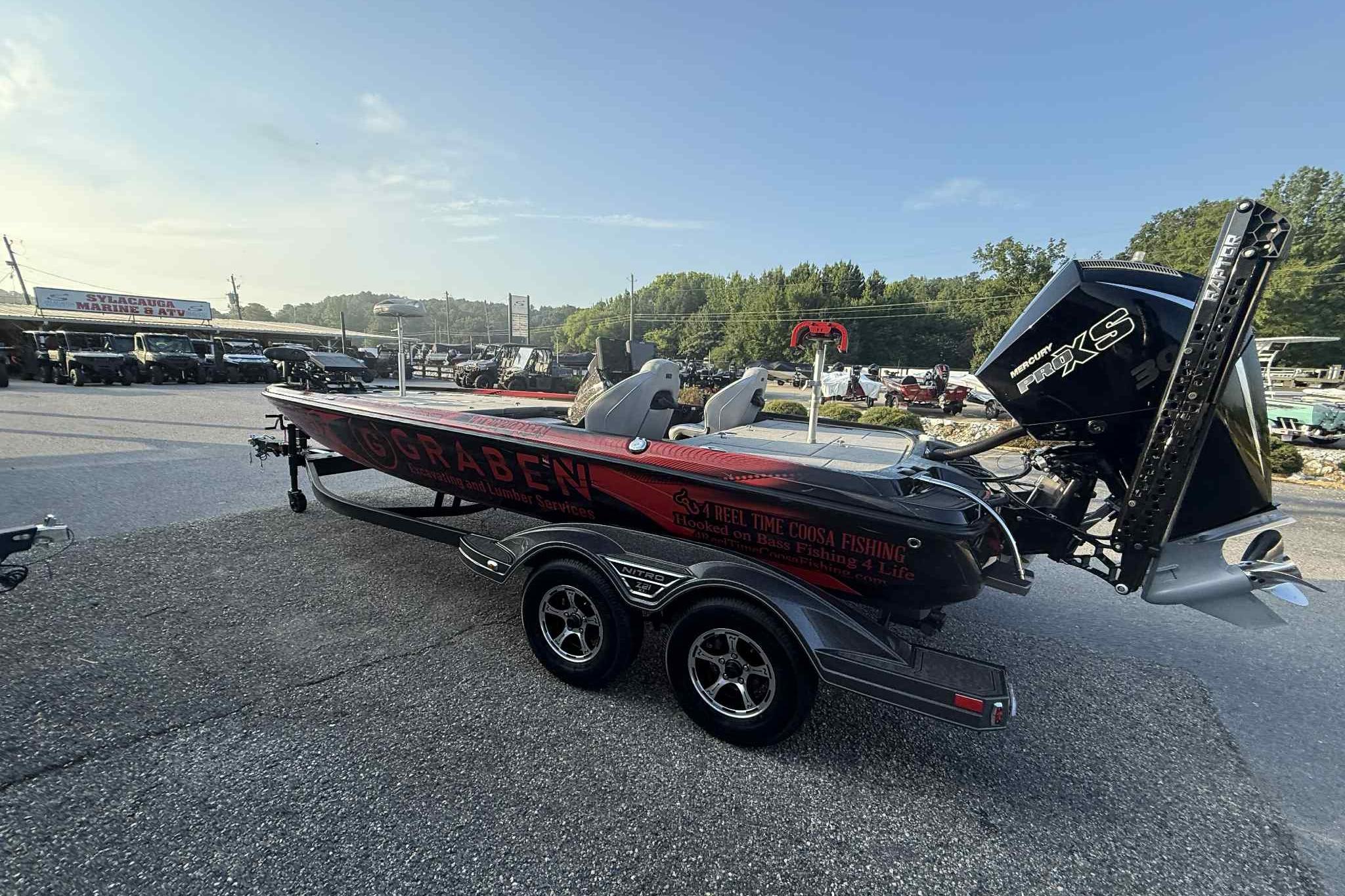 2022 Nitro Z21 XL Pro boat on trailer, parked outdoors at dealership.