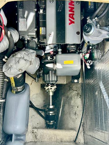 Engine compartment of a 1999 Pacific Seacraft 40 Voyagemaker sailboat.
