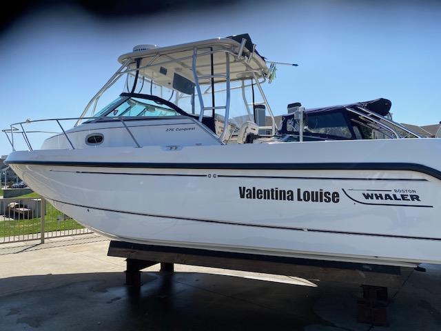 2005 Boston Whaler 275 Conquest boat named Valentina Louise on display.