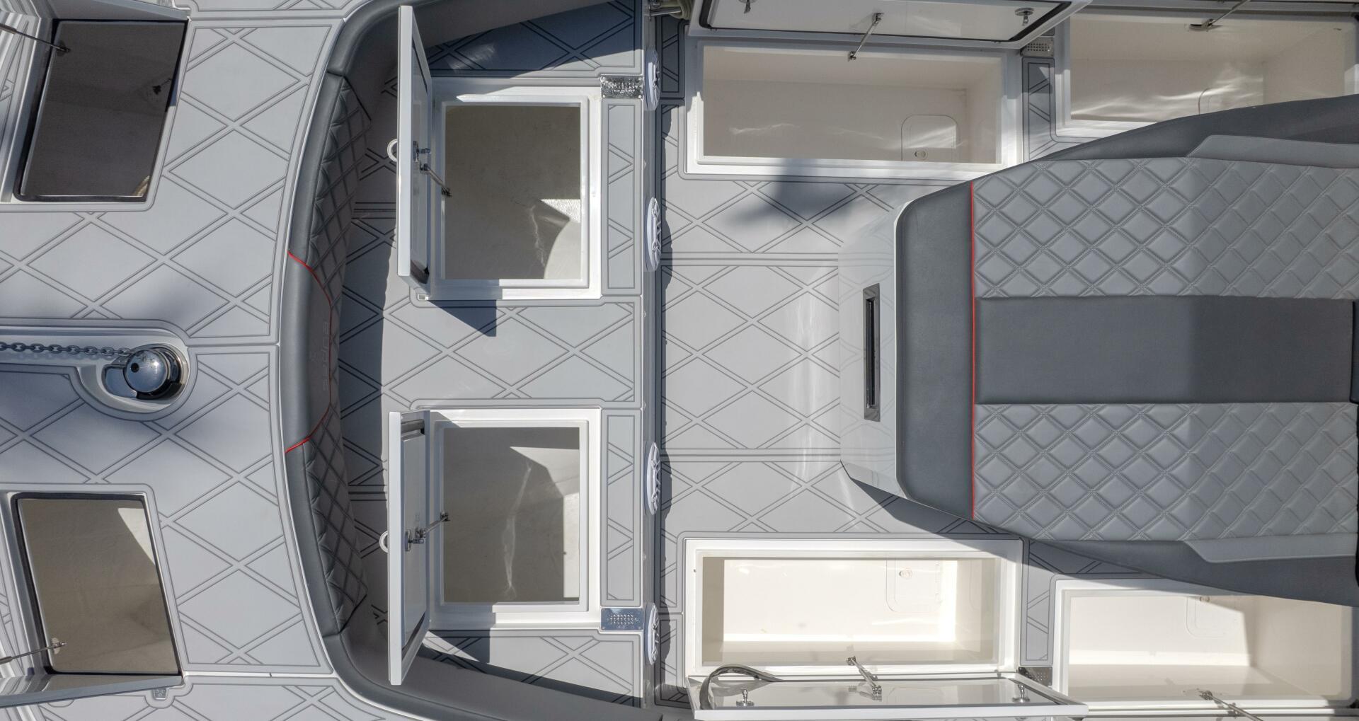Sedna-37 Open 2025 -FL-US-Overhead view of 2025 Sedna 37 Open boat interior with storage compartments.-9788651 | Thumbnail